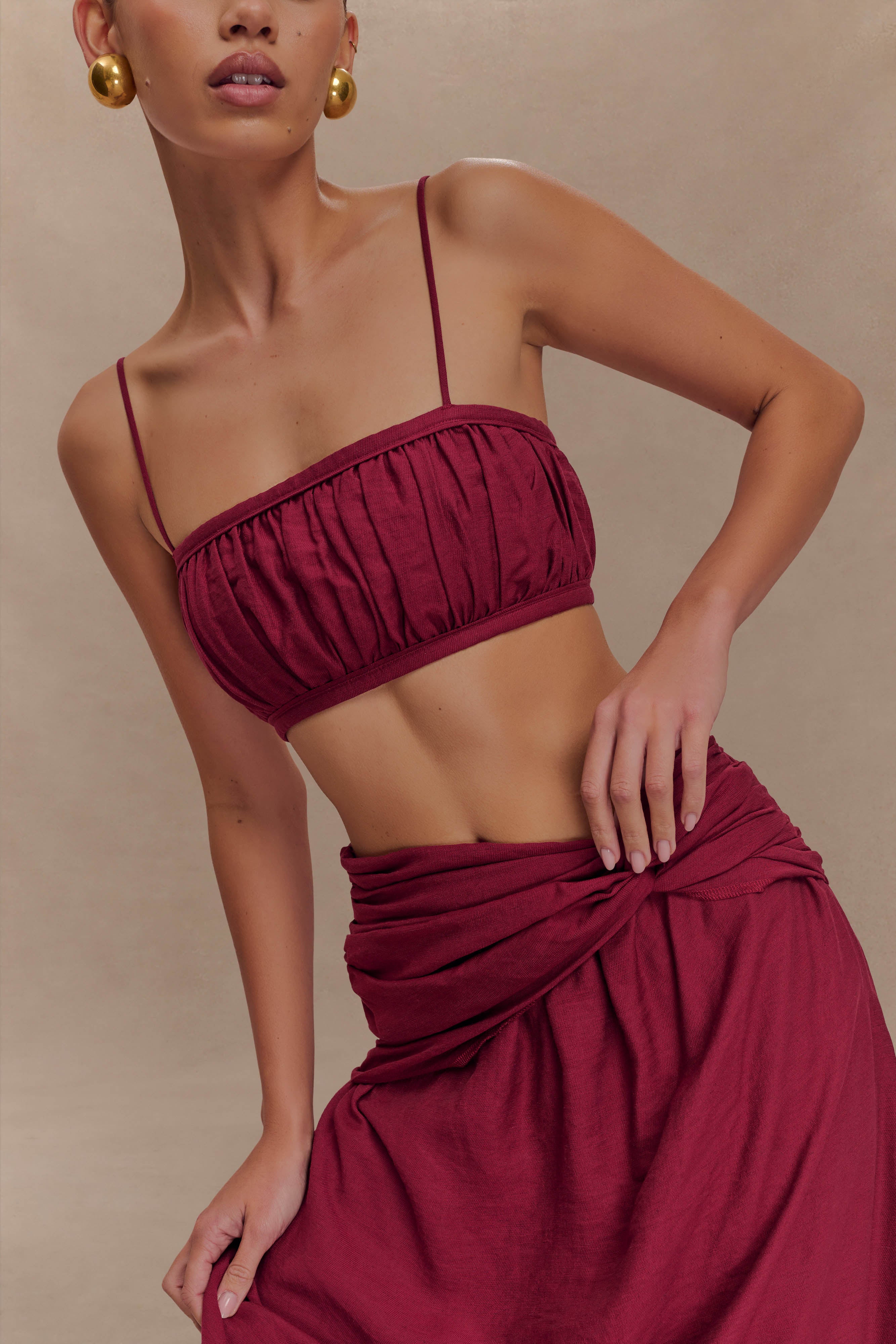 Scottie Shirred Linen Bandeau - Wine - Image 3