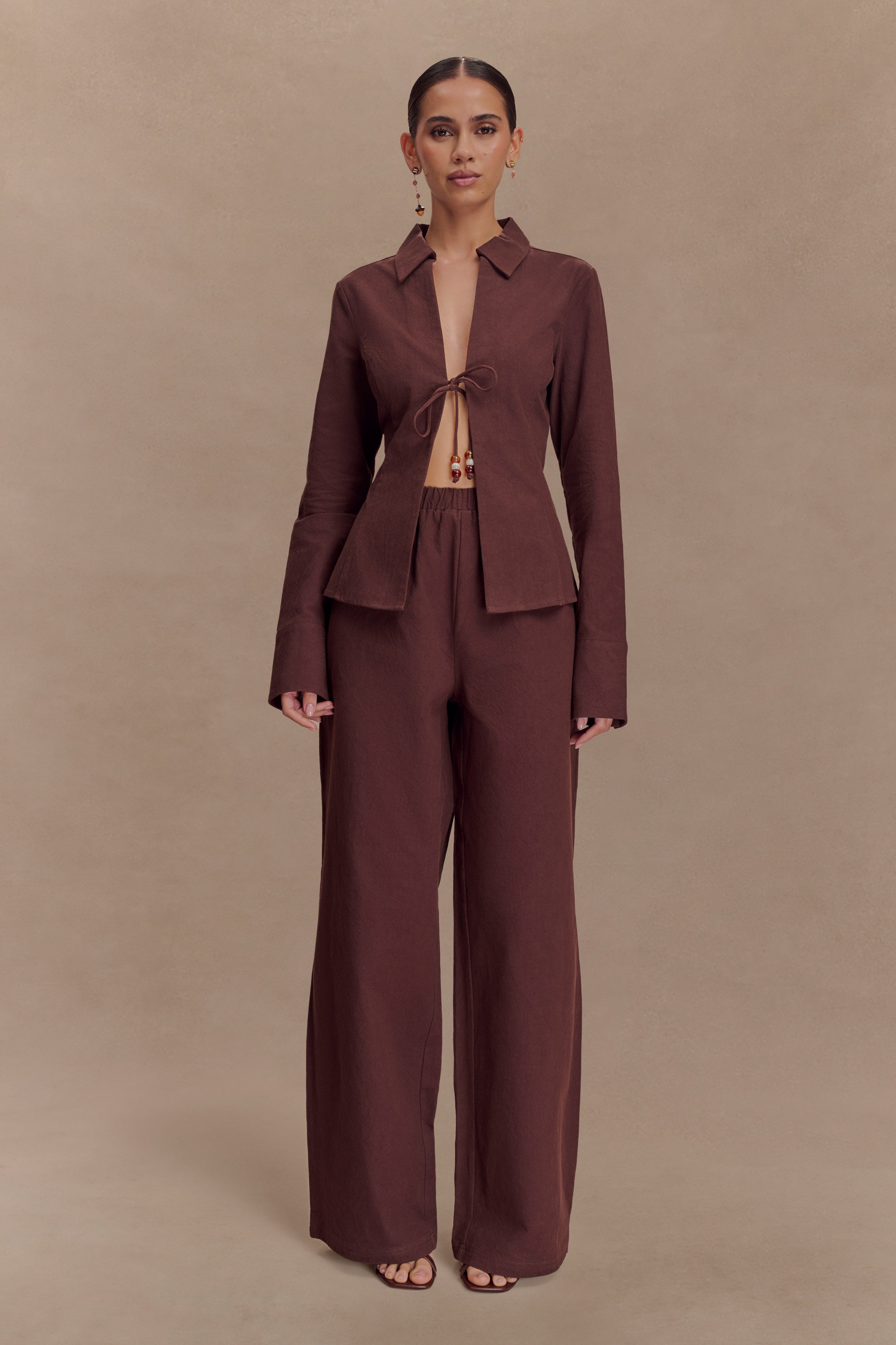 Janayia Cotton Wide Leg Pants - Dark Espresso - Image 7