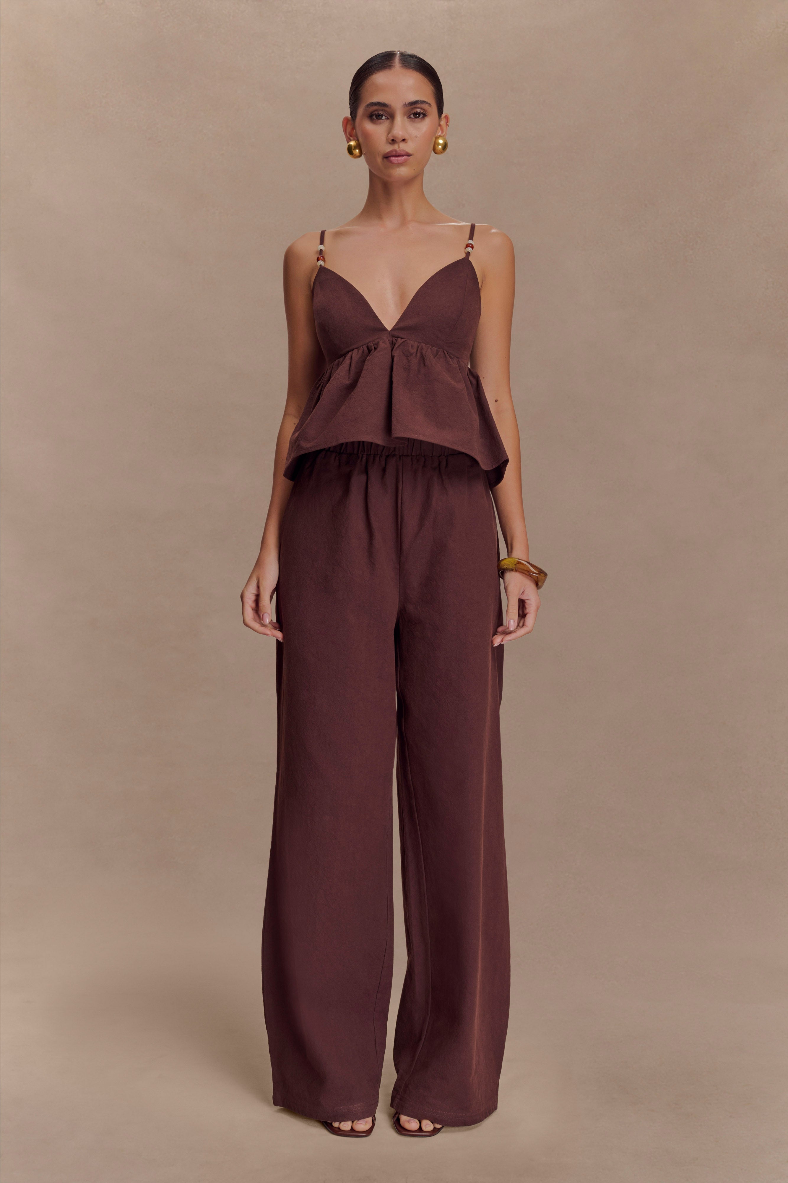Janayia Cotton Wide Leg Pants - Dark Espresso - Image 6