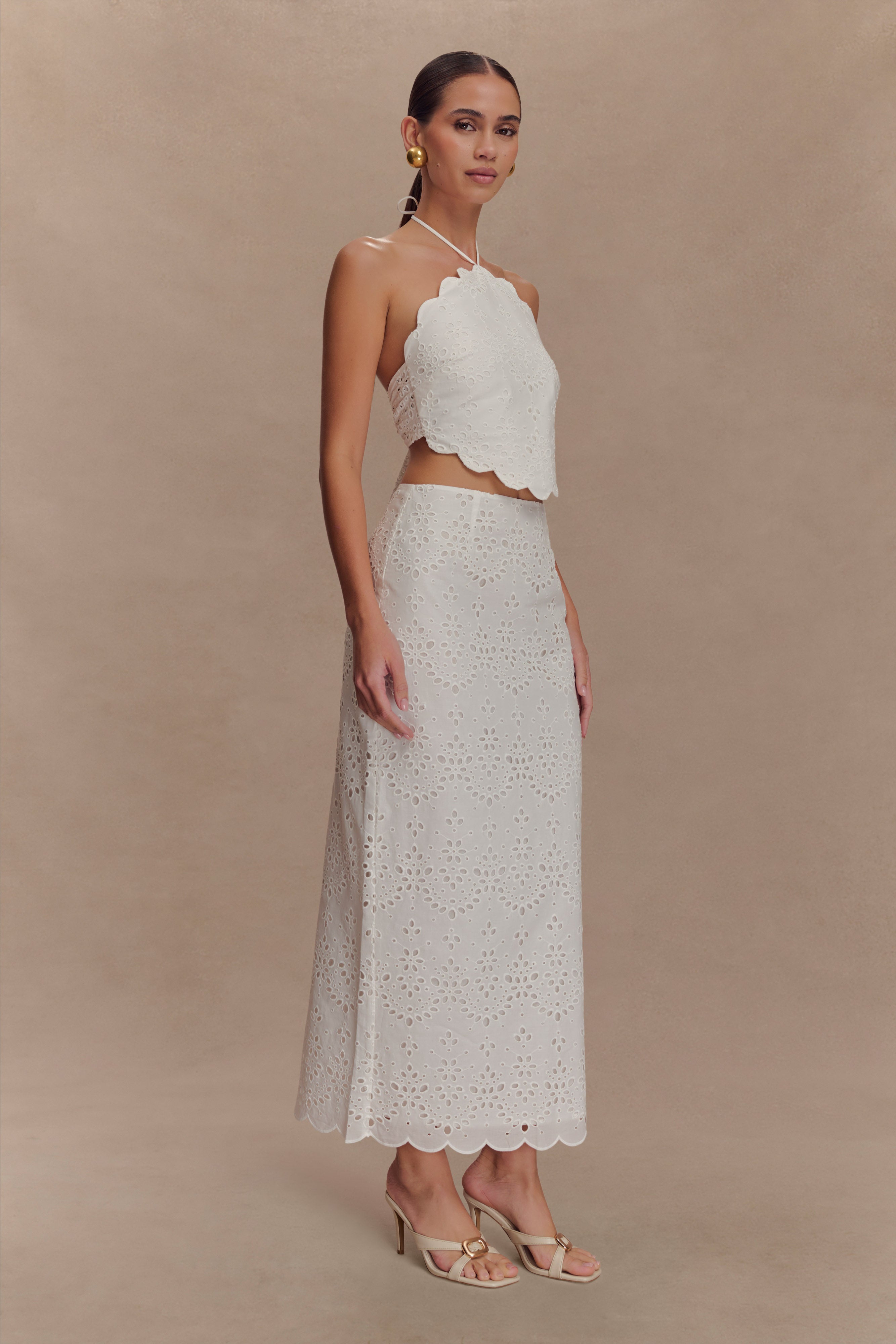Kensley Broderie Halter Top - White - Image 7
