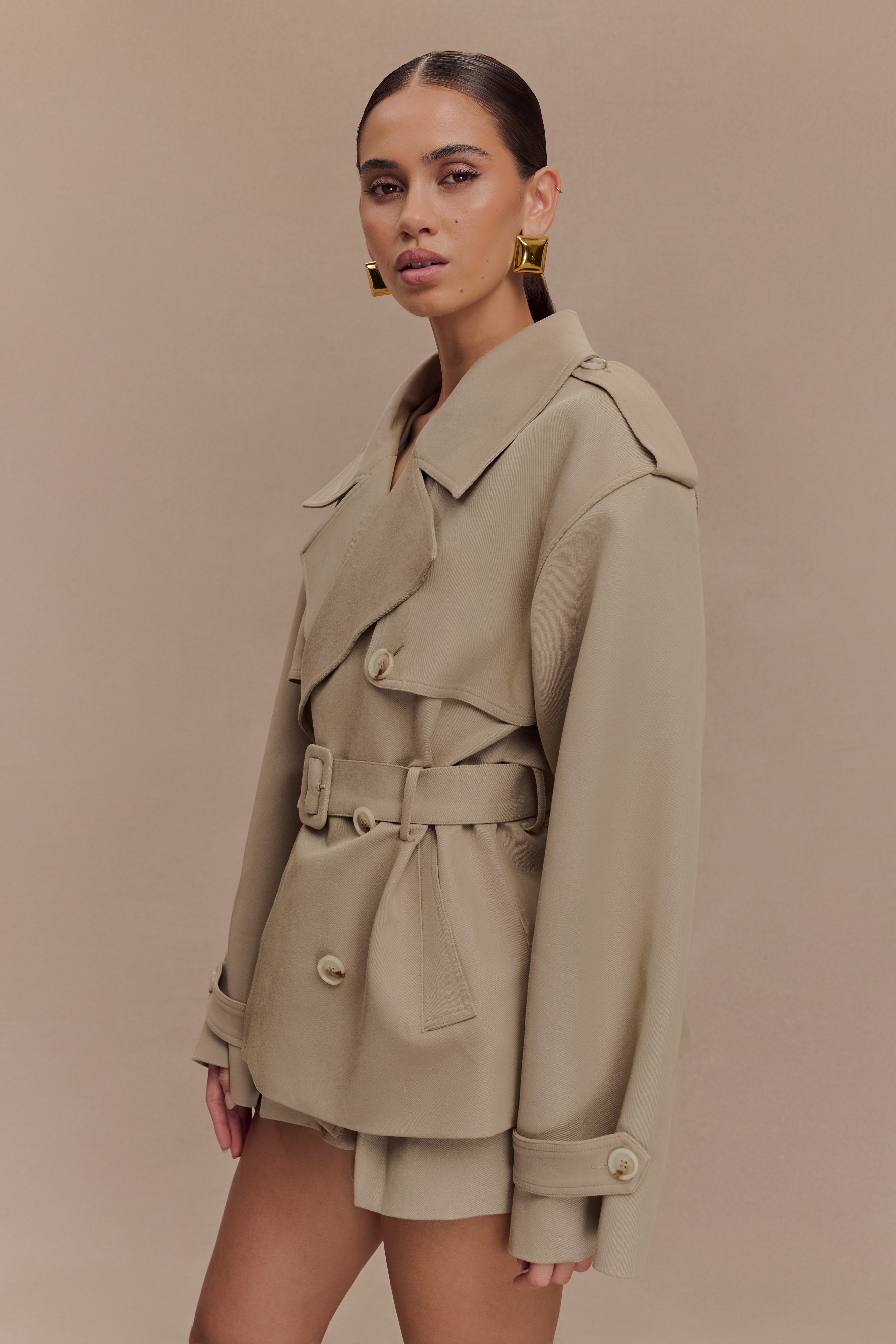 Alden Short Trench Jacket - Pebble - Image 5
