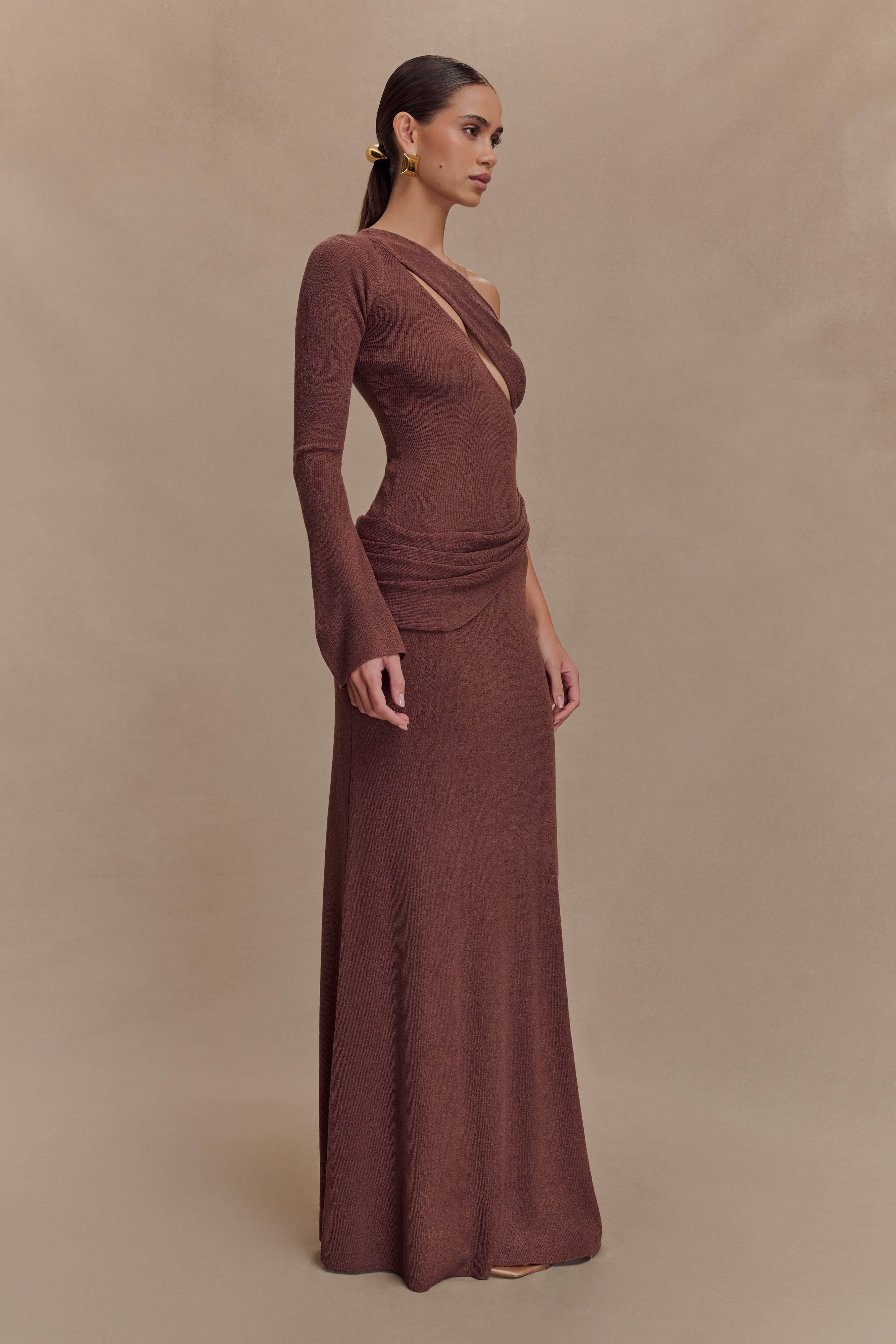 Alexius One Shoulder Knit Maxi Dress - Nutmeg - Image 4