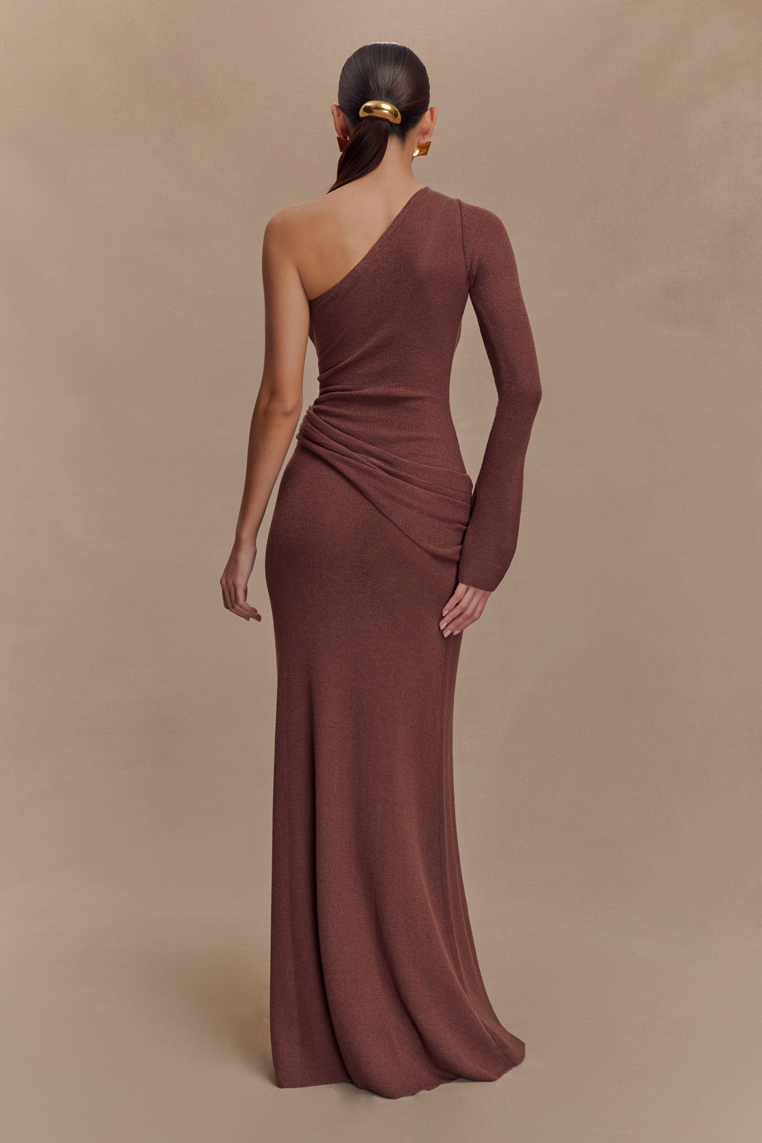 Alexius One Shoulder Knit Maxi Dress - Nutmeg - Image 5