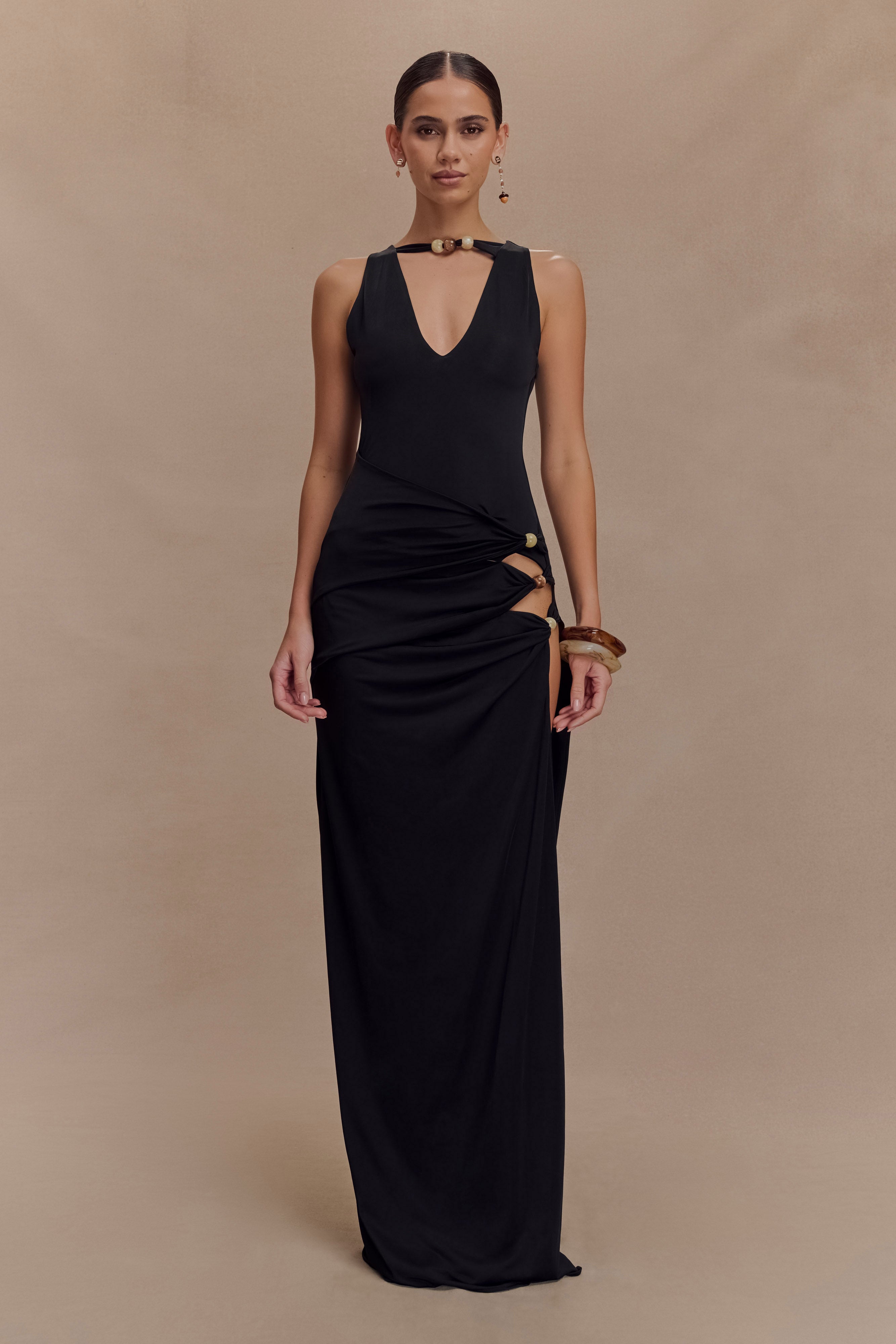 Kaiden Slinky Beaded Maxi Dress - Black - Image 4