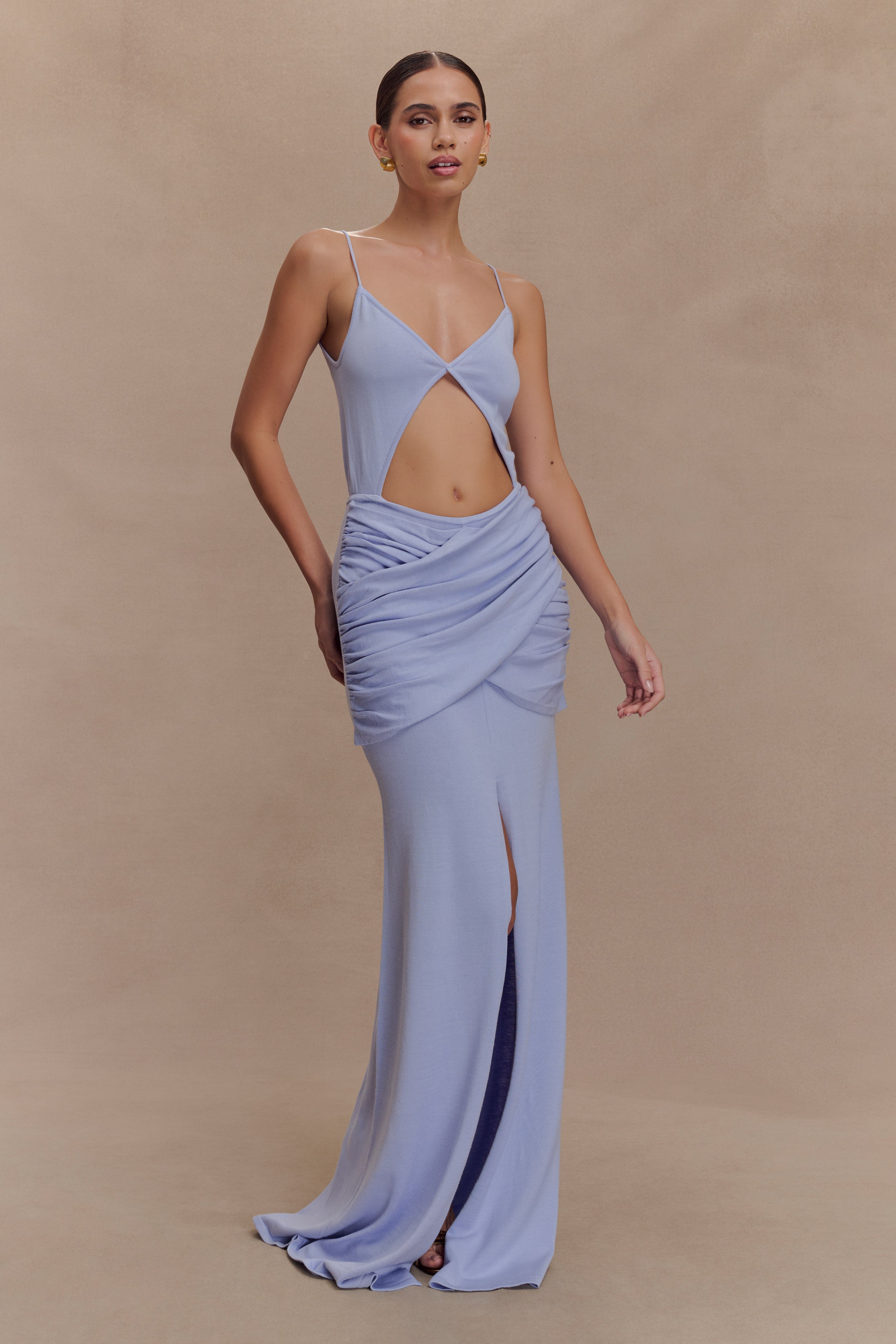 Reama Wrap Over Knit Maxi Dress - Cornflower Blue - Image 5