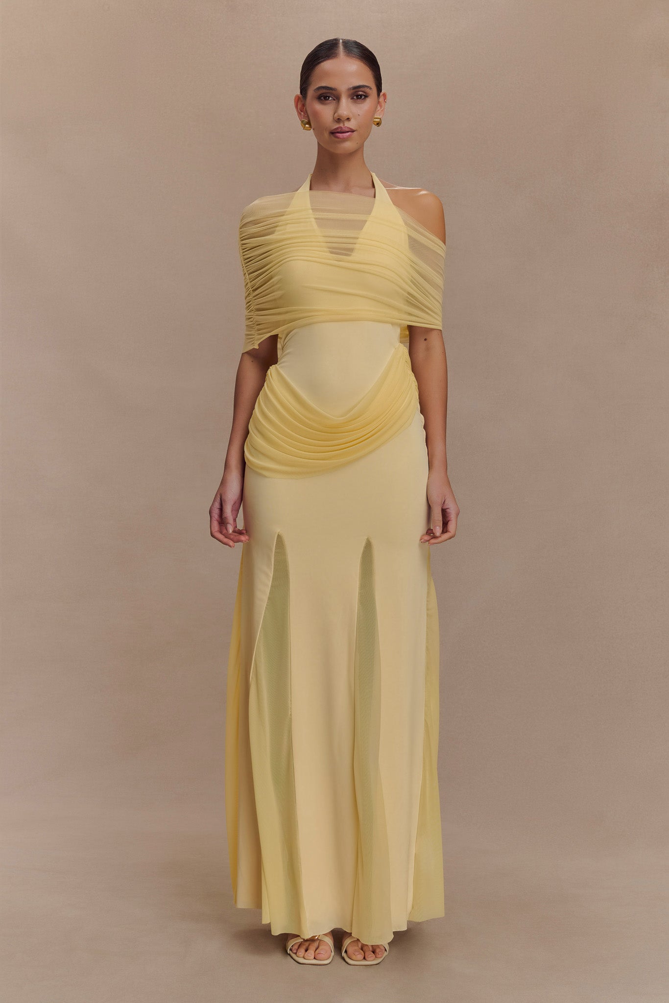 Alternative view of Gabrielle Slinky And Mesh Maxi Dress - Lemon