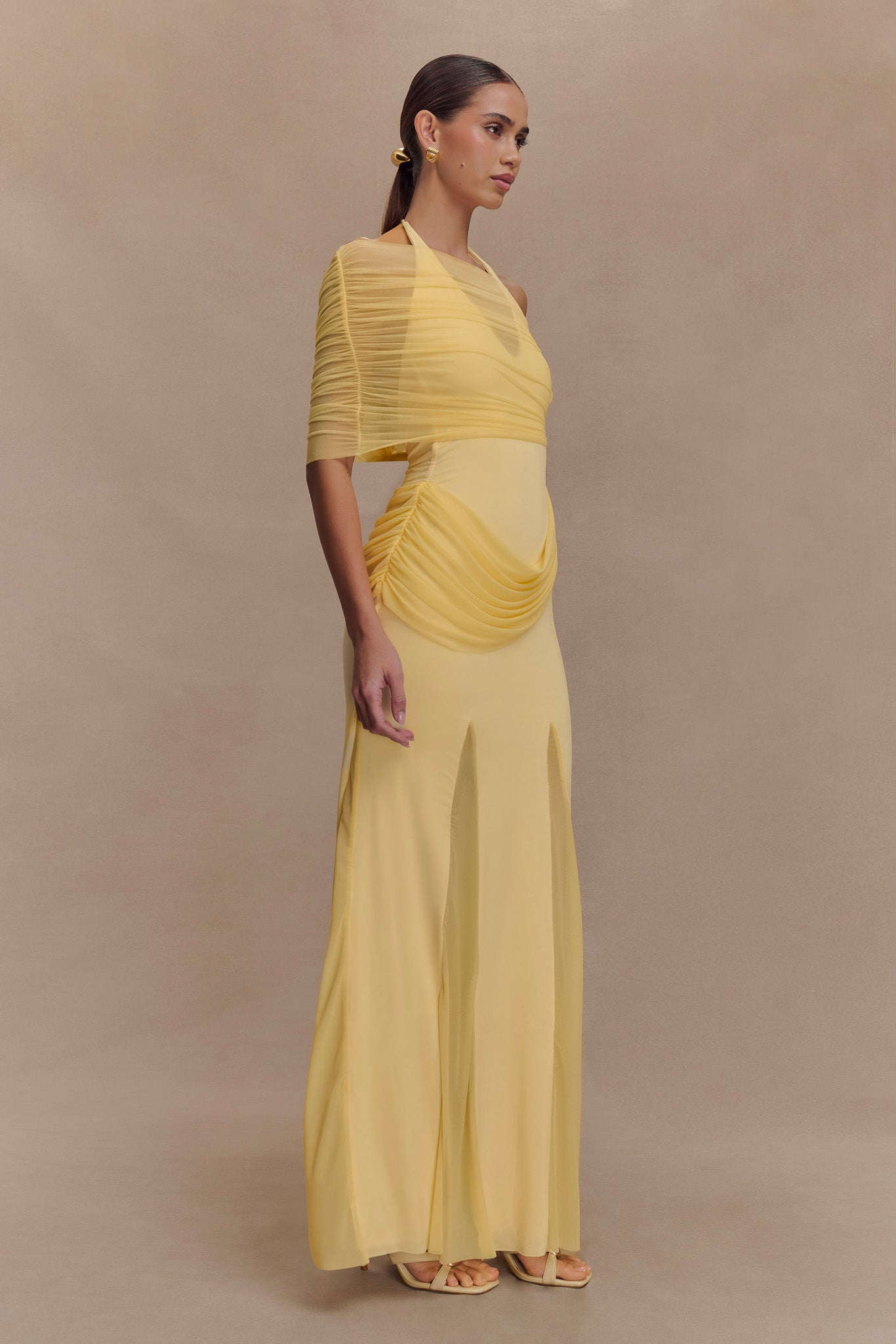 Gabrielle Slinky And Mesh Maxi Dress - Lemon - Image 5