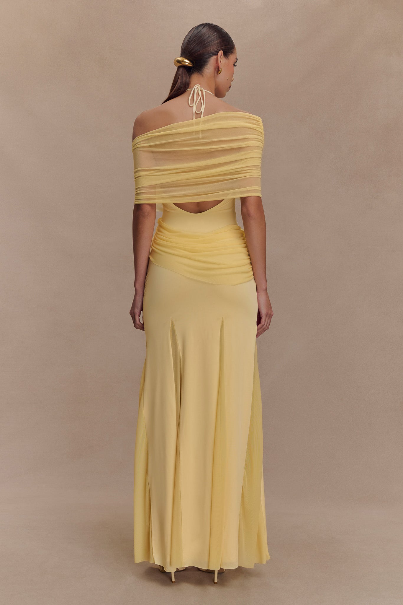 Gabrielle Slinky And Mesh Maxi Dress - Lemon - Image 3