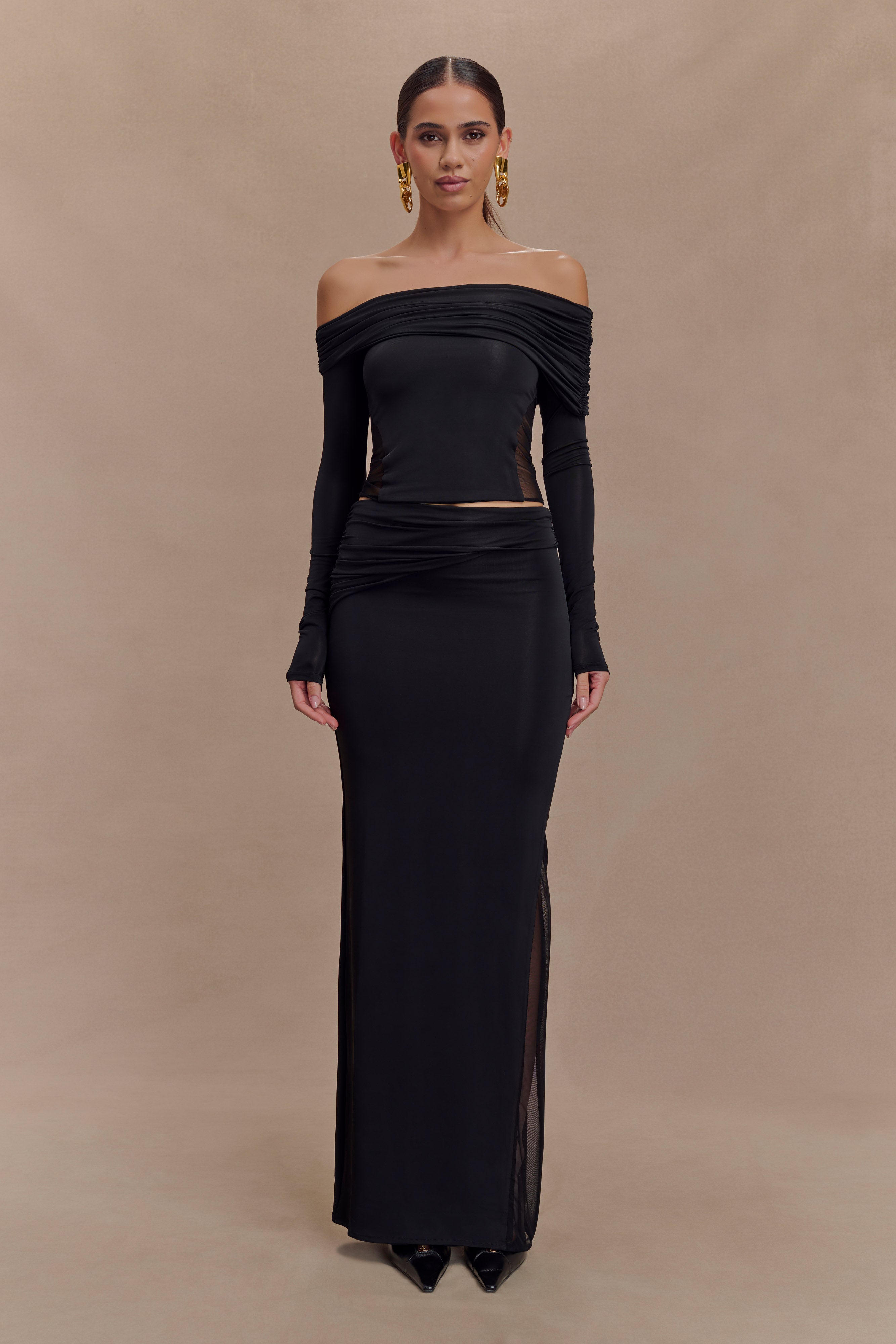 Judy Slinky And Mesh Maxi Skirt - Black - Image 4