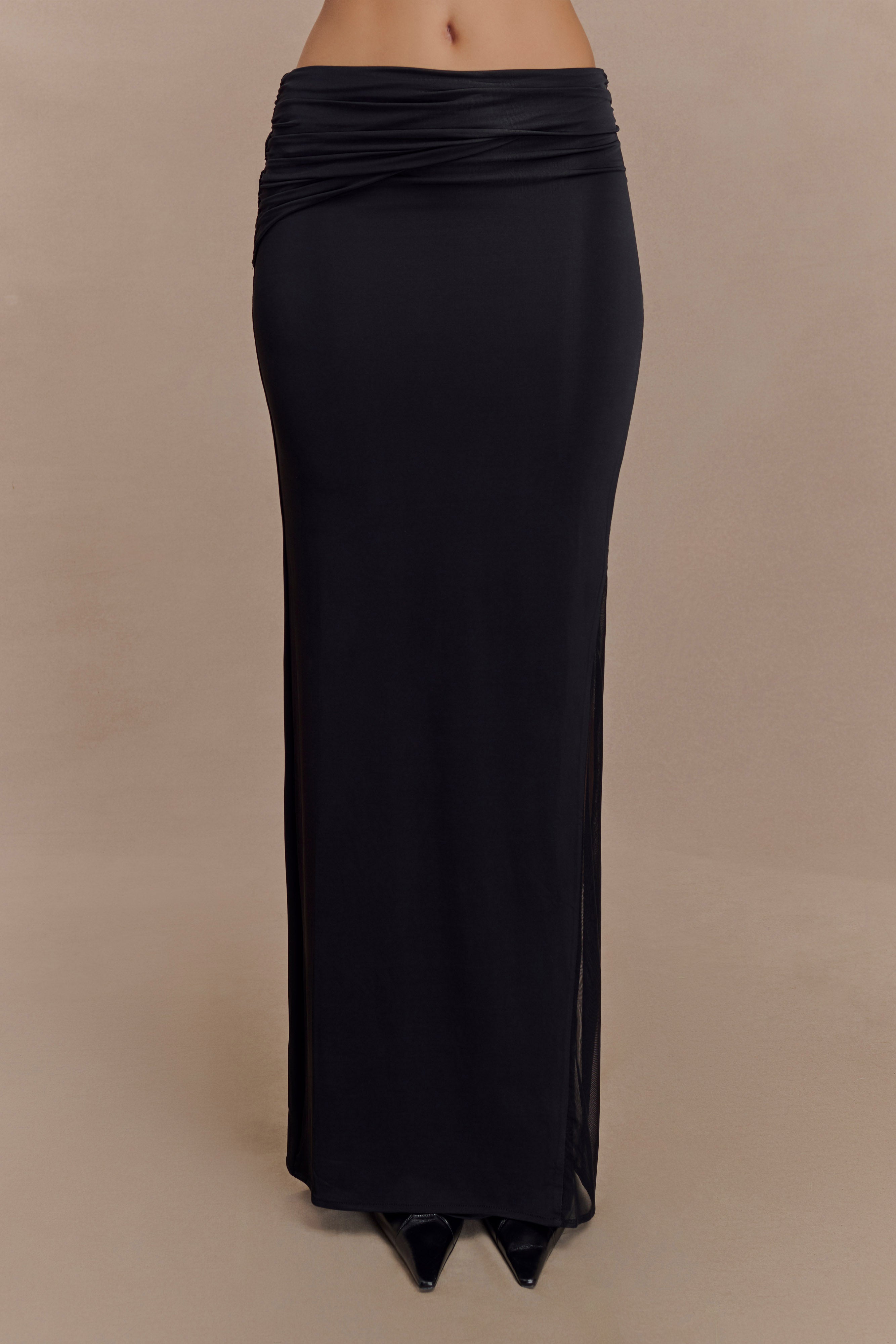 Judy Slinky And Mesh Maxi Skirt - Black - Image 2