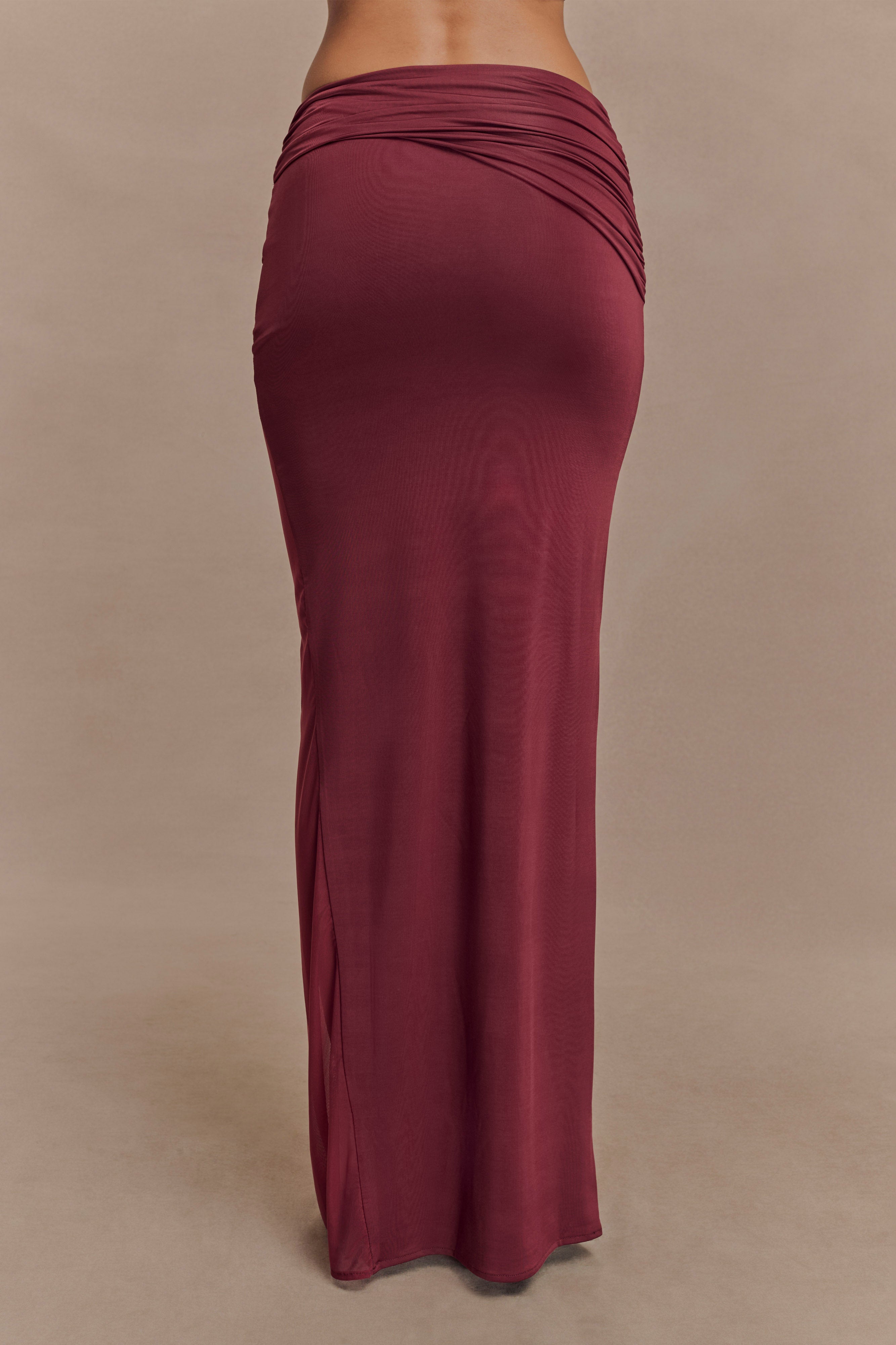 Judy Slinky And Mesh Maxi Skirt - Wine - Image 2