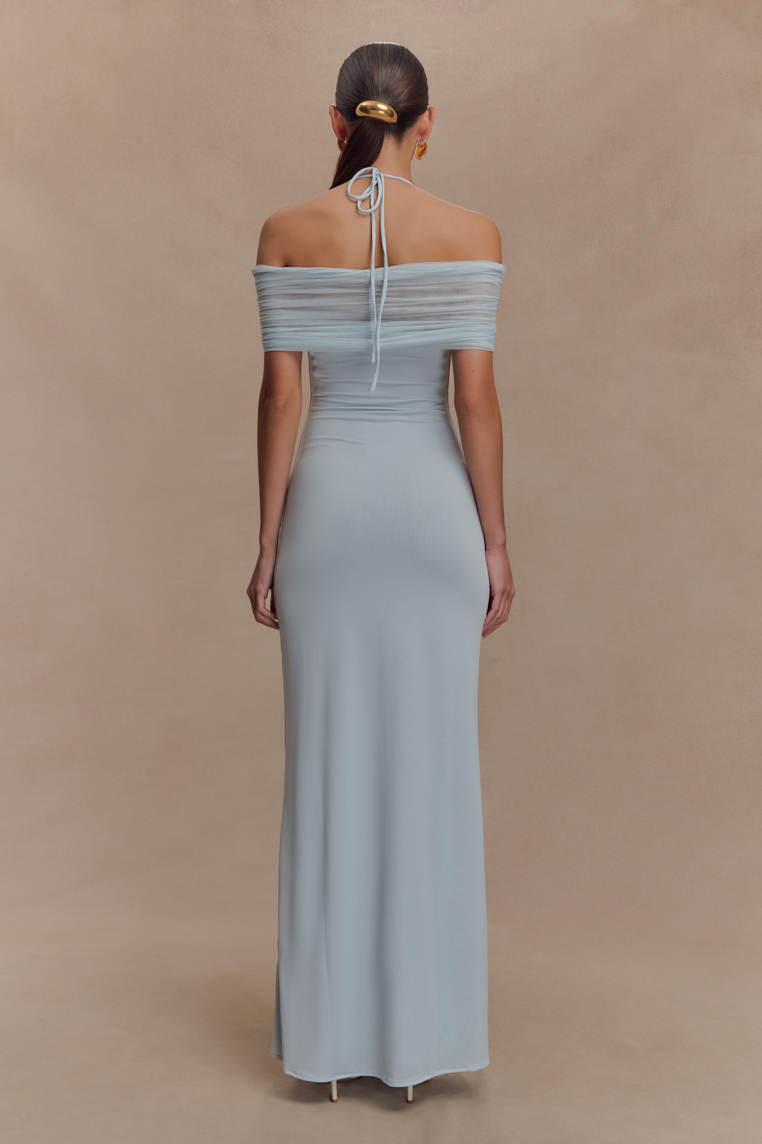 Alternative view of Bernadina Mesh And Slinky Halter Maxi Dress - Pale Blue