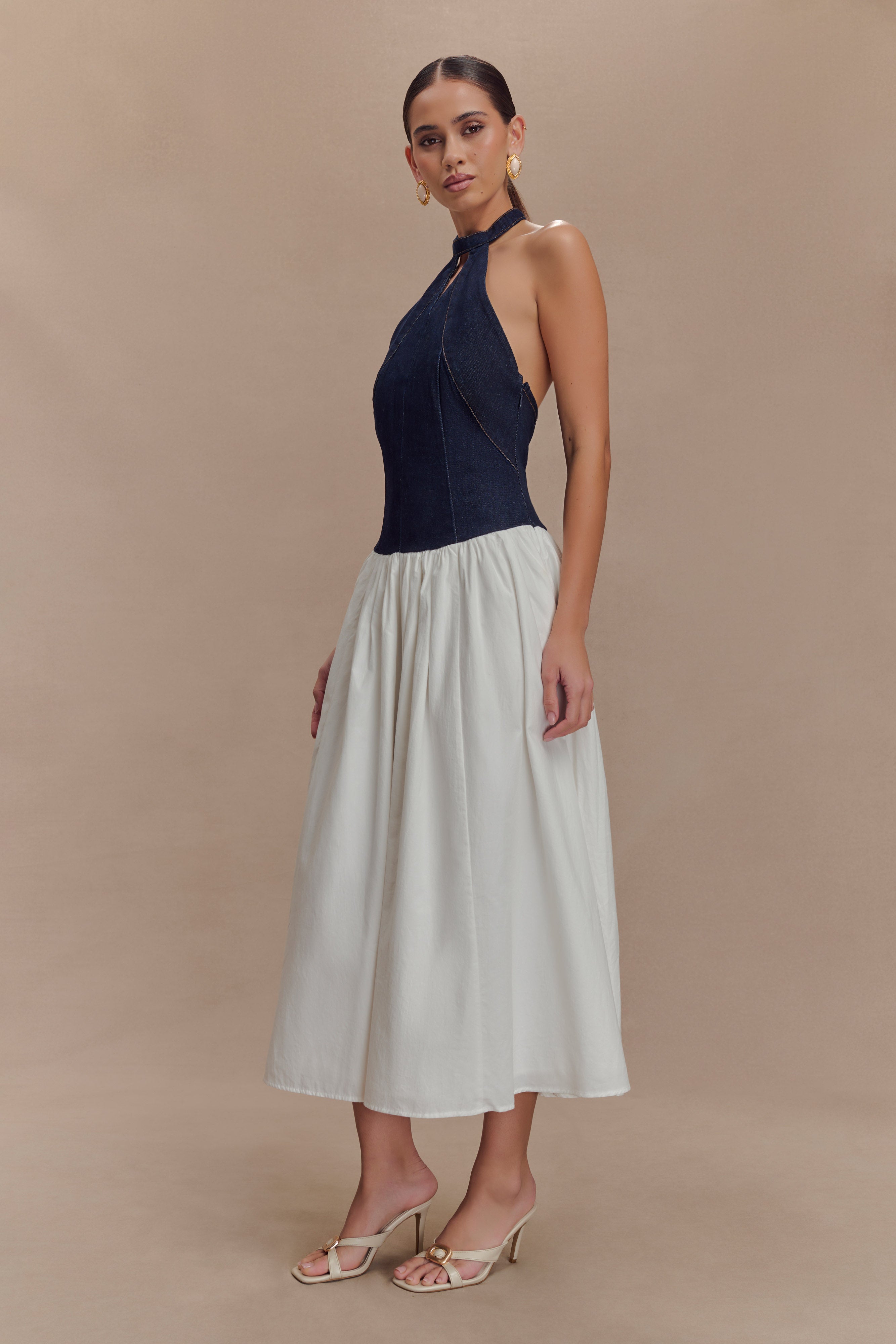 Ashwin Denim Cotton Midi Dress - Indigo Blue - Image 4