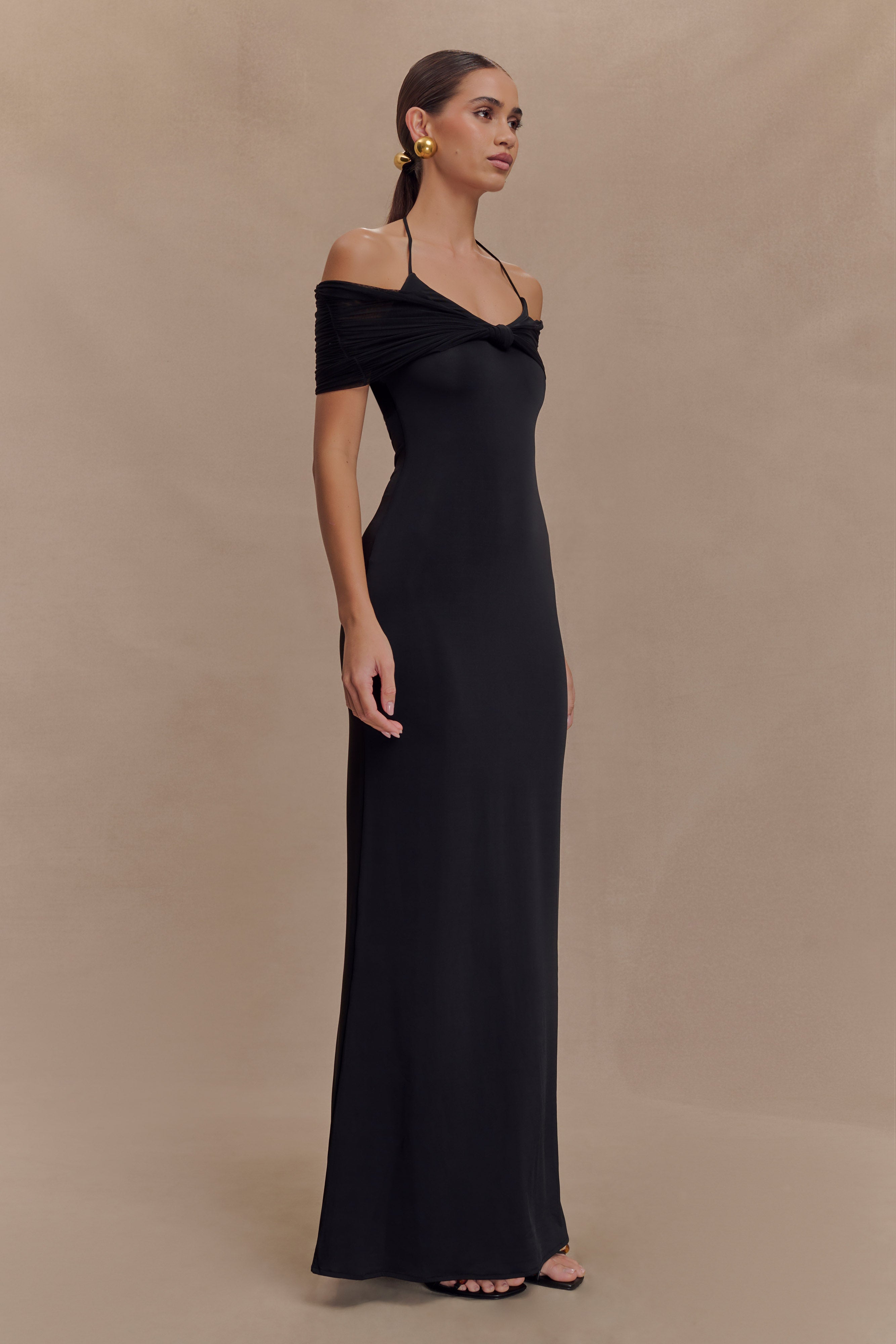 Bernadina Mesh And Slinky Halter Maxi Dress - Black - Image 4