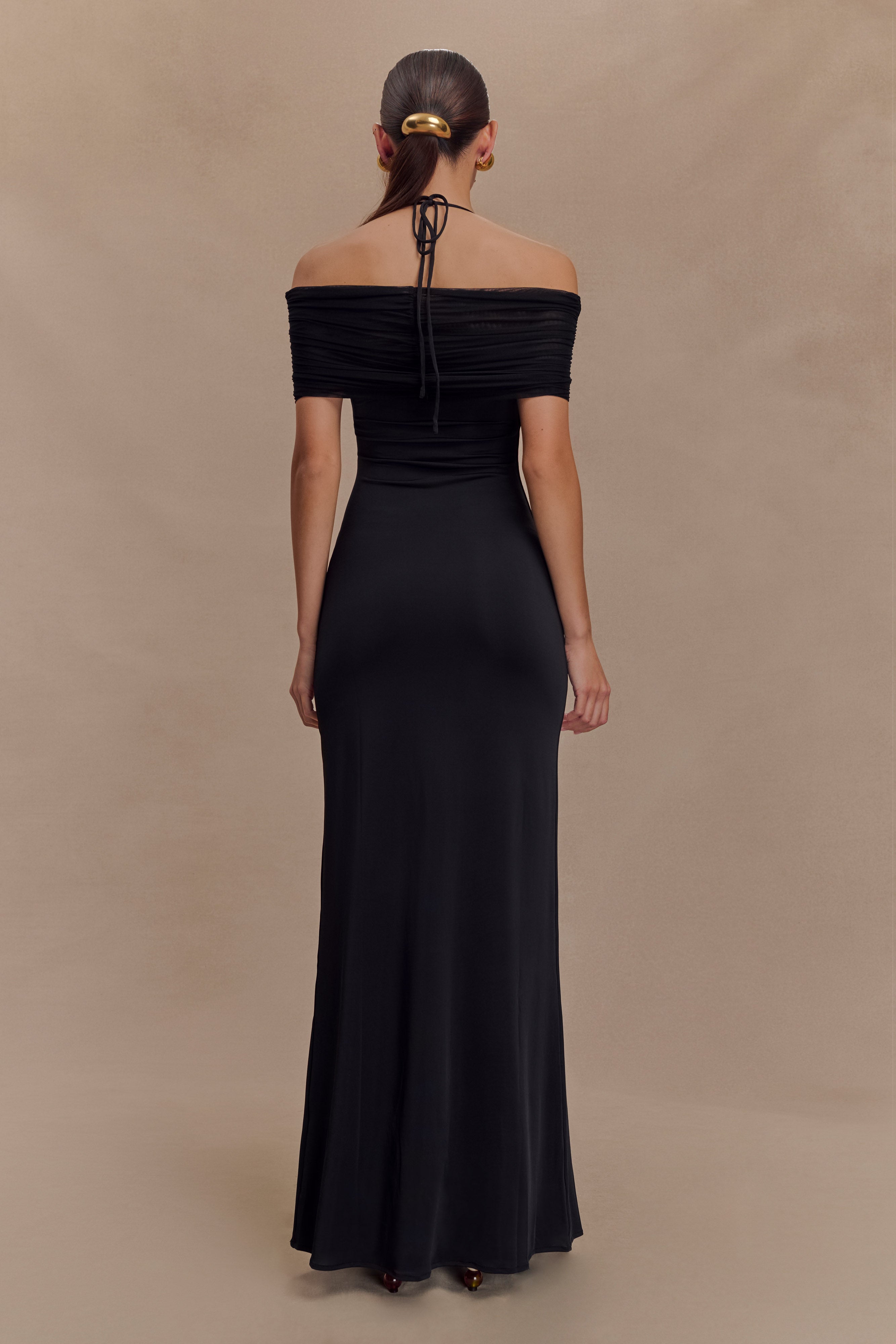 Alternative view of Bernadina Mesh And Slinky Halter Maxi Dress - Black