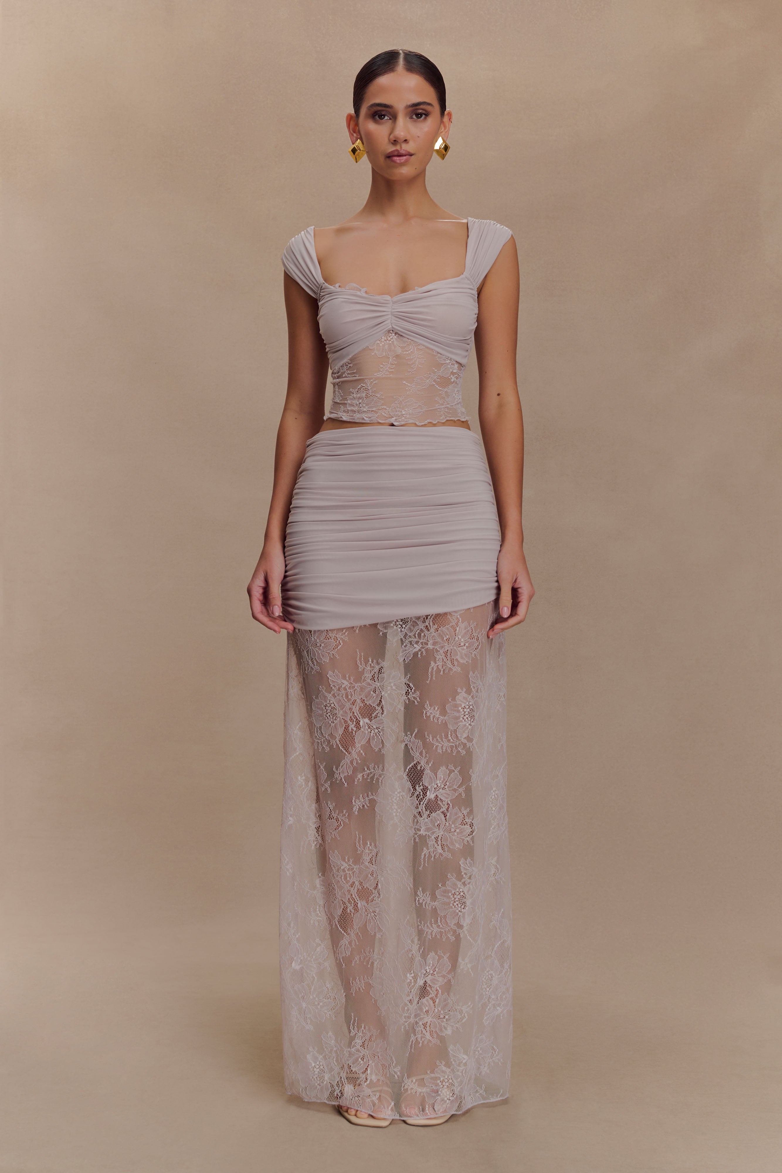 Guinevere Lace And Mesh Maxi Skirt - Lilac - Image 4