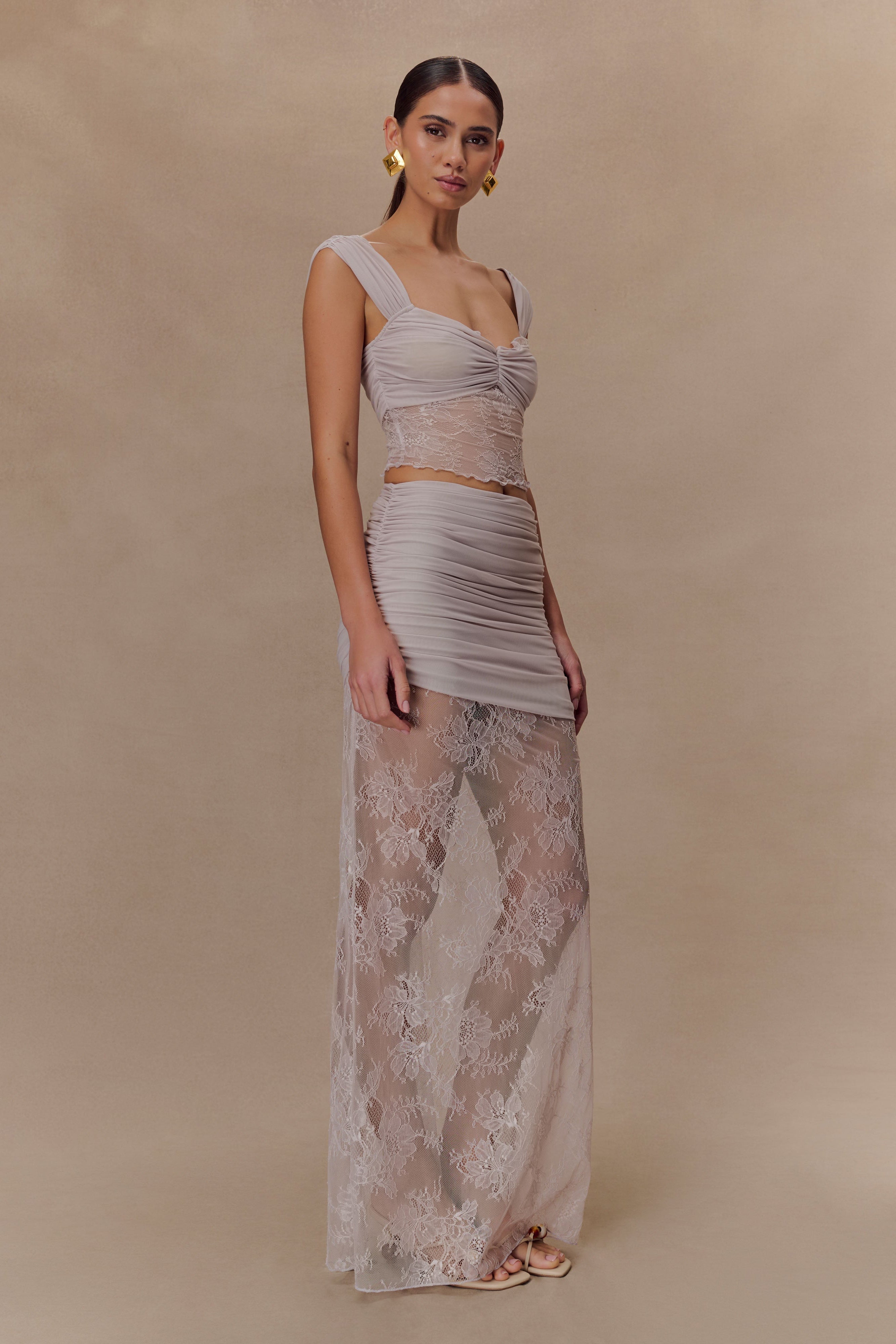 Guinevere Lace And Mesh Maxi Skirt - Lilac - Image 3