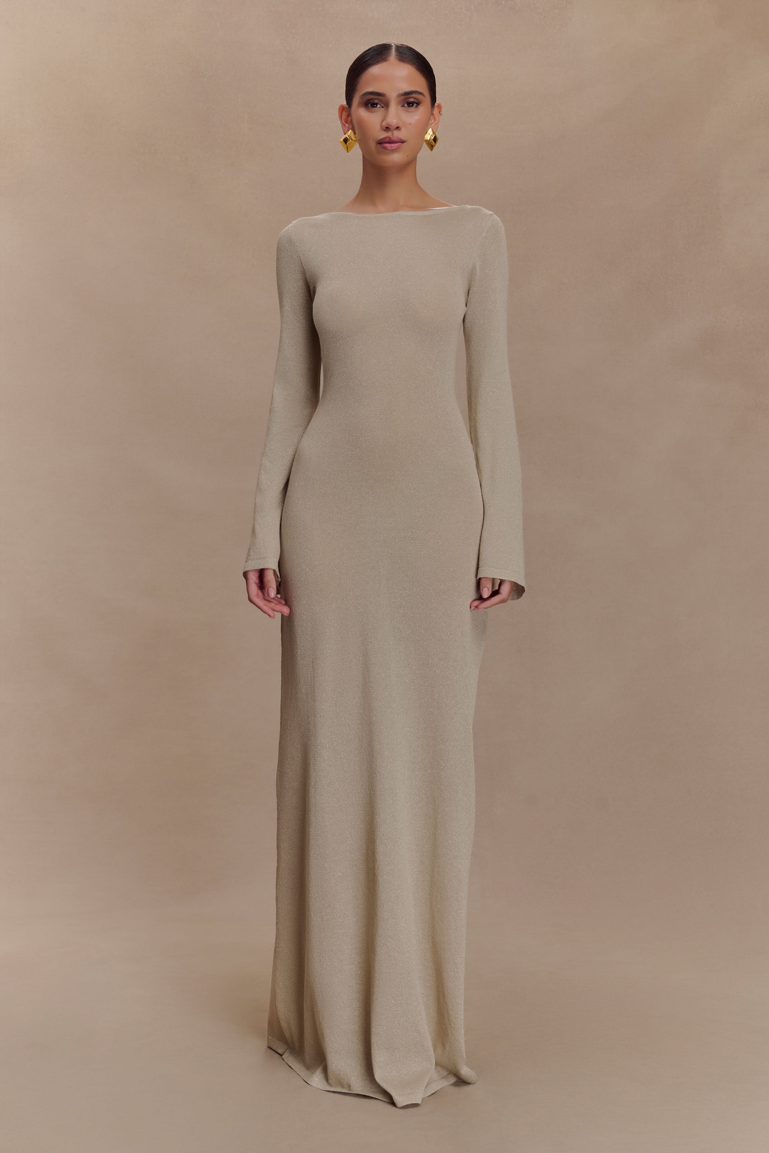 Atticus Knit Maxi Dress With Sequin - Gold - Image 9
