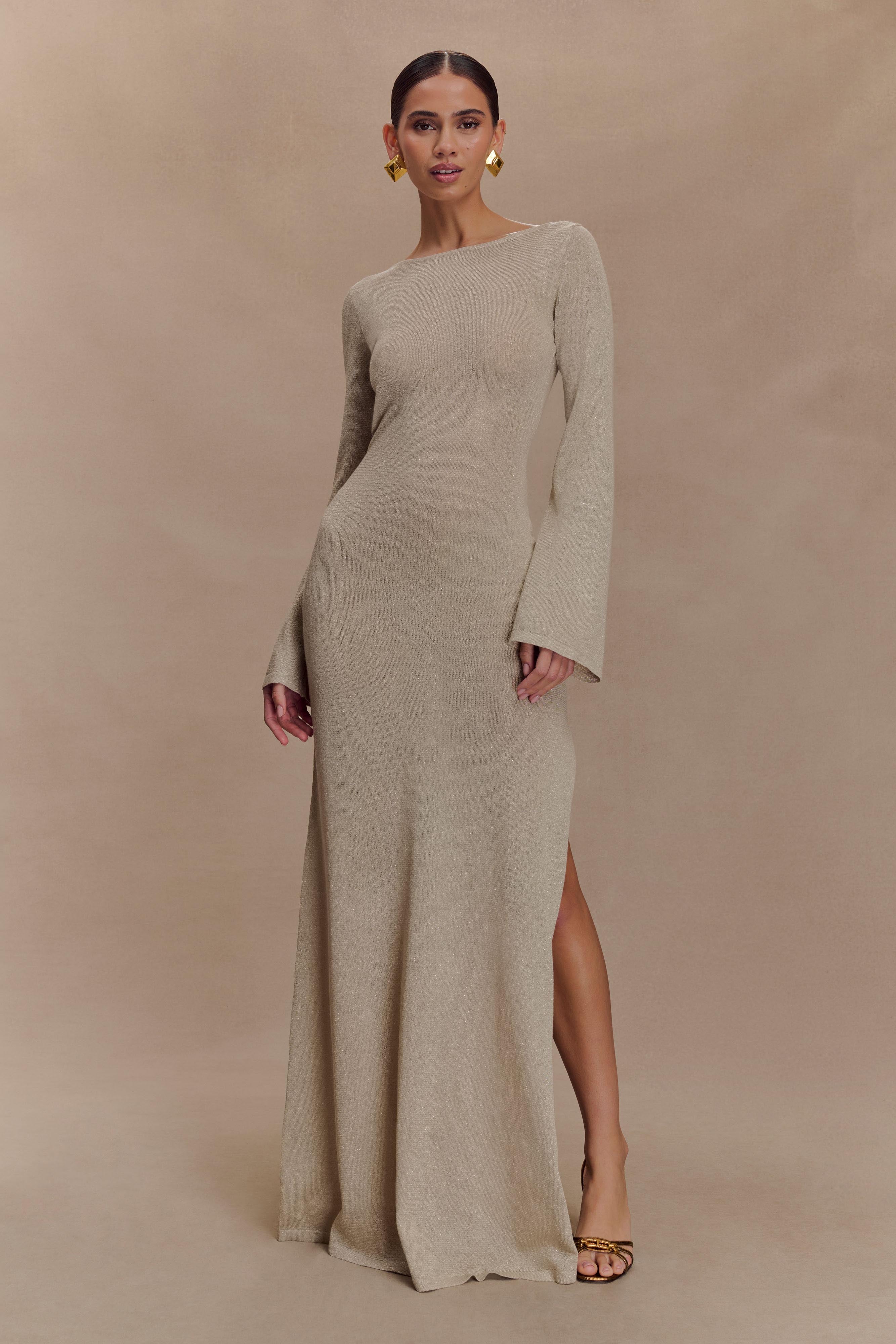 Atticus Knit Maxi Dress With Sequin - Gold - Image 5