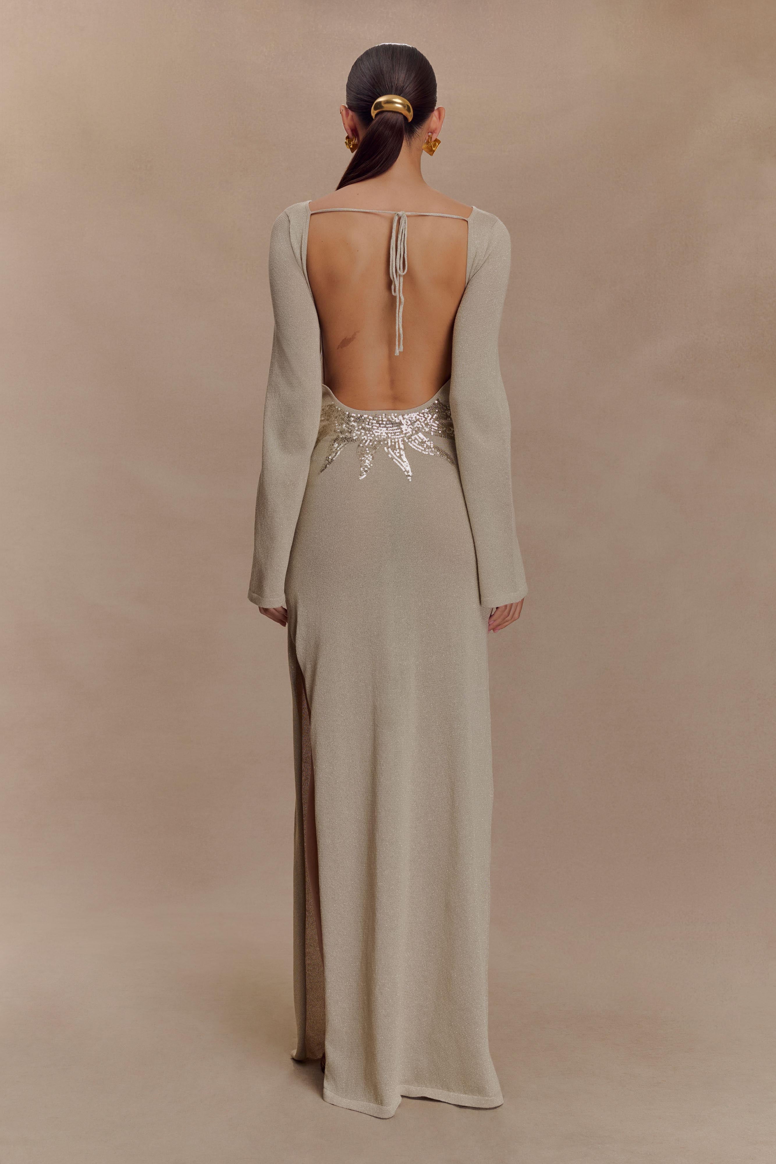 Atticus Knit Maxi Dress With Sequin - Gold - Image 6