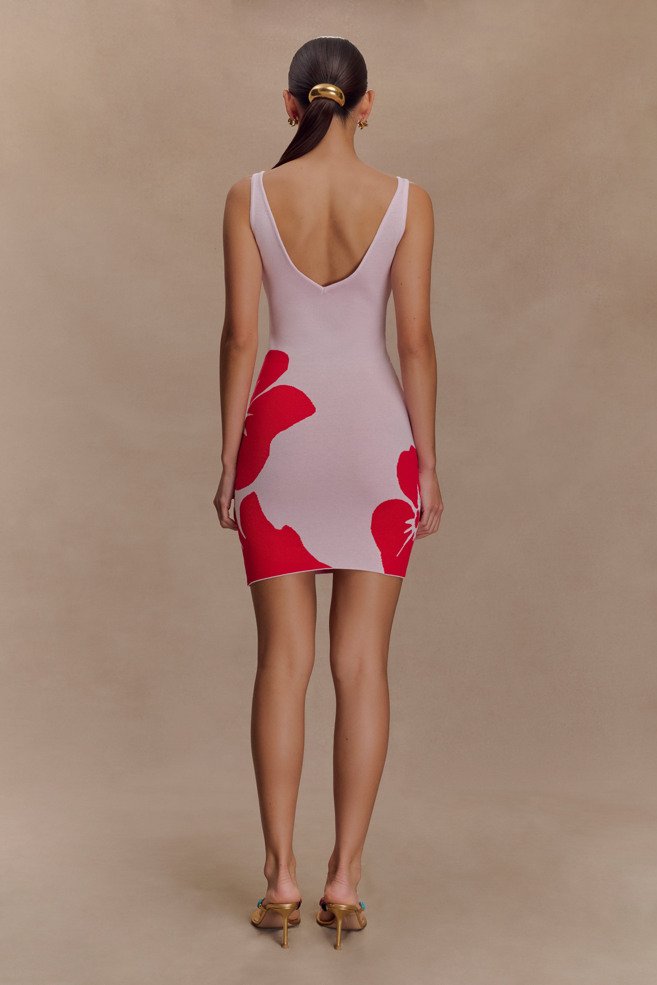 Dorothy Knit Print Mini Dress - Red Deco Fleur Print - Image 5