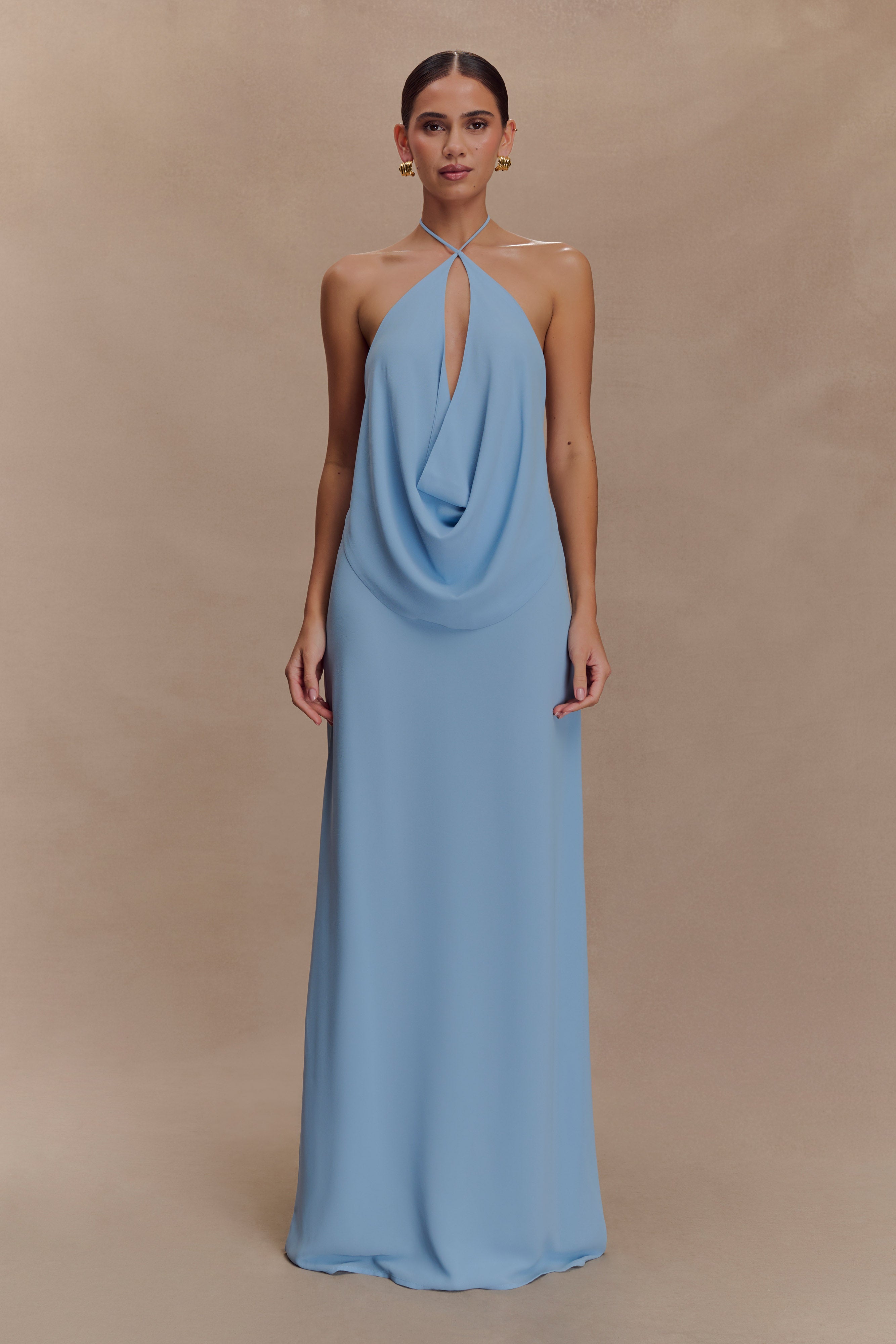 Katalina Chiffon Cowl Halter Top - Sky Blue - Image 5
