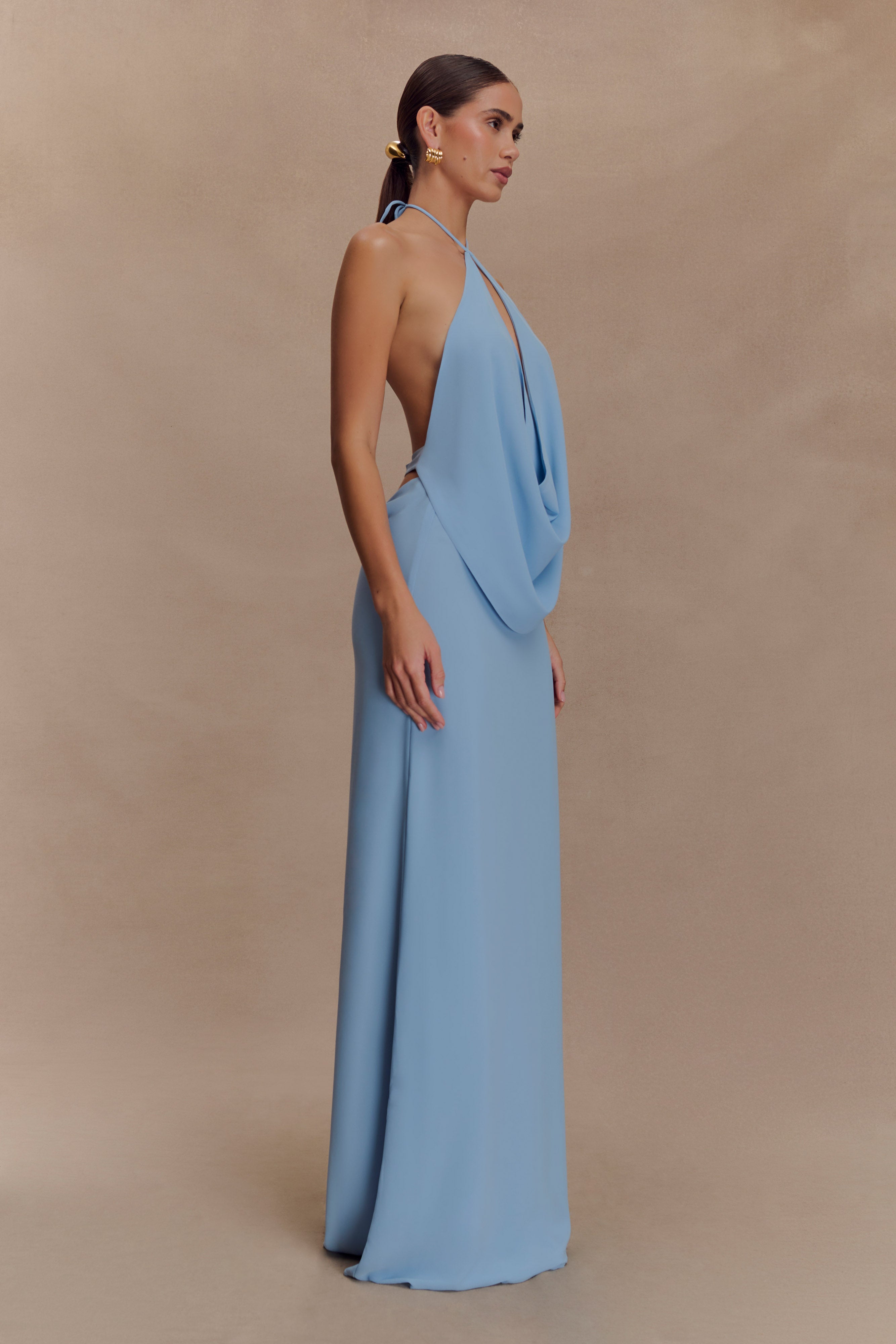 Katalina Chiffon Cowl Halter Top - Sky Blue - Image 4