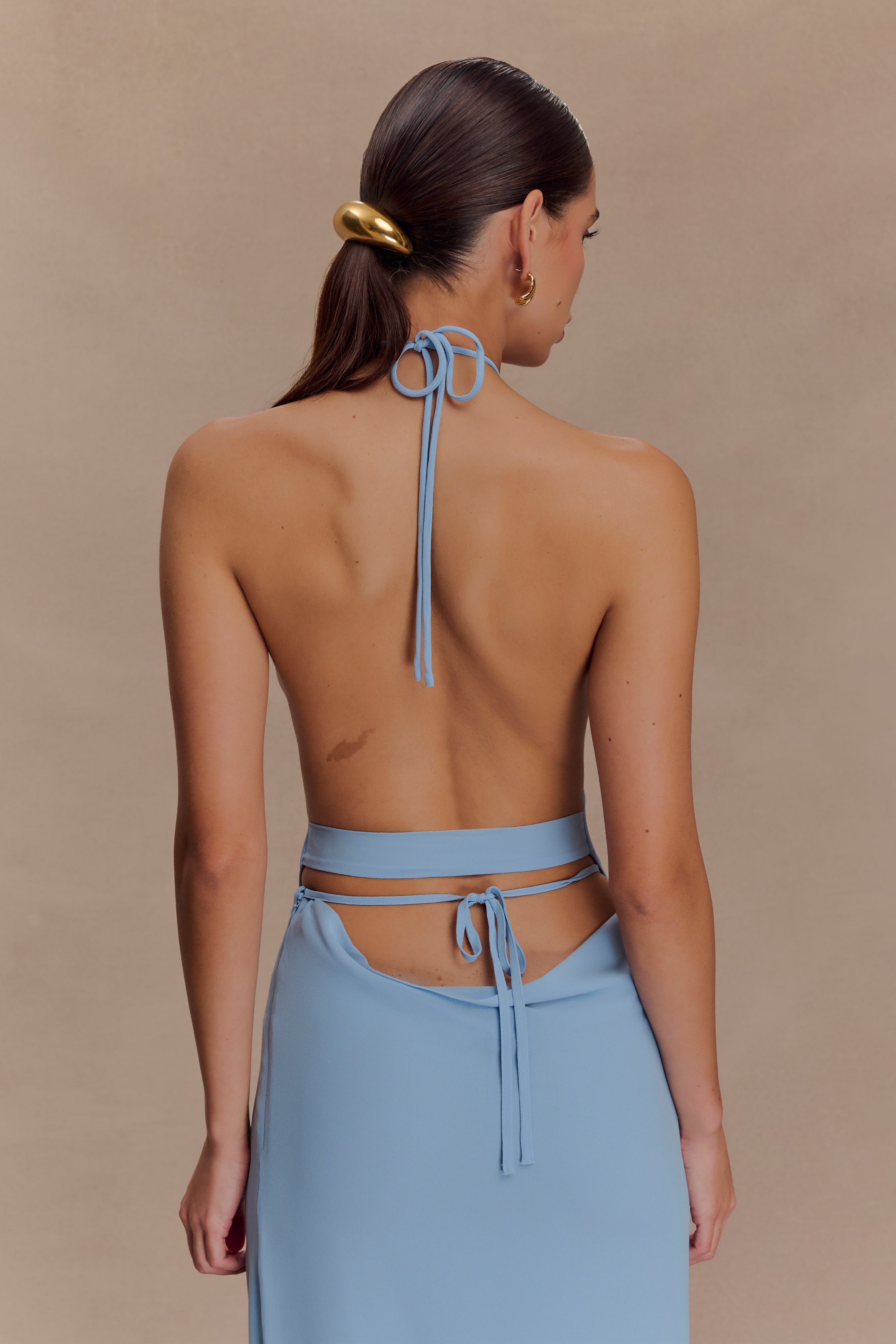 Alternative view of Katalina Chiffon Cowl Halter Top - Sky Blue