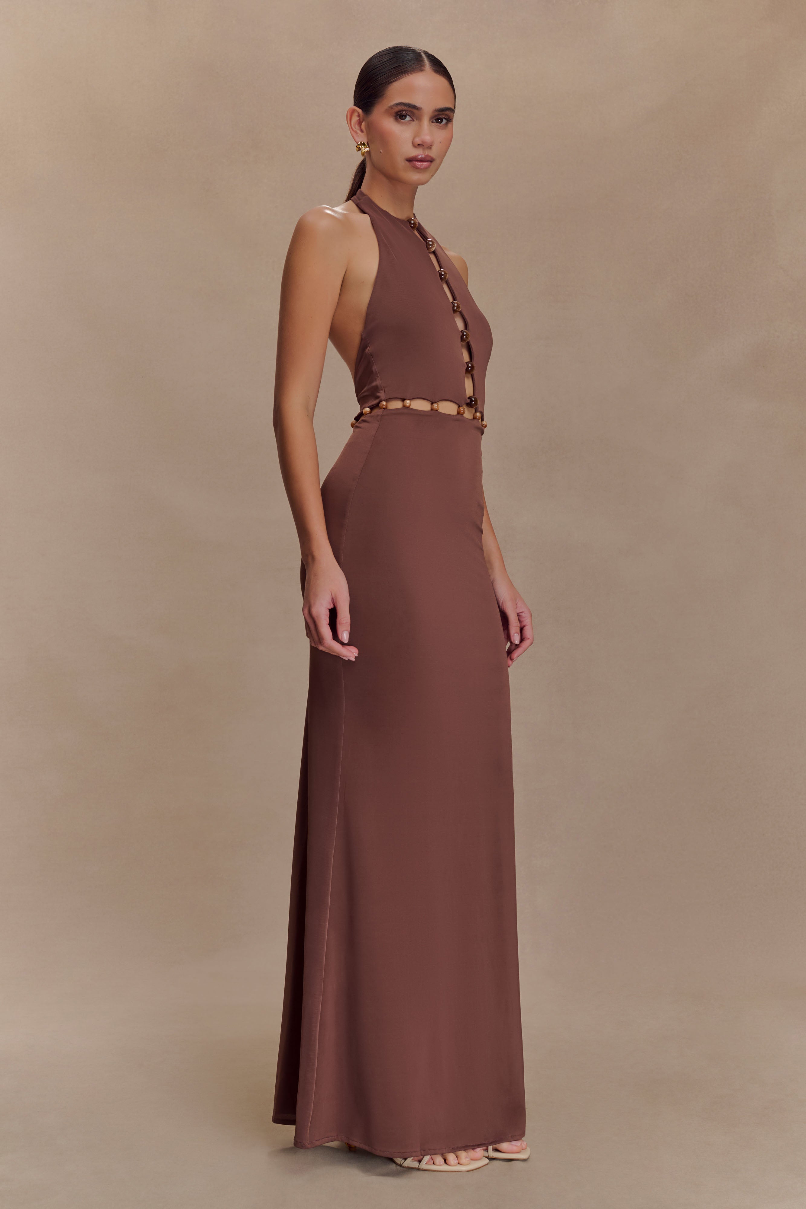 Albion Beaded Slinky Maxi Dress - Chocolate - Image 4