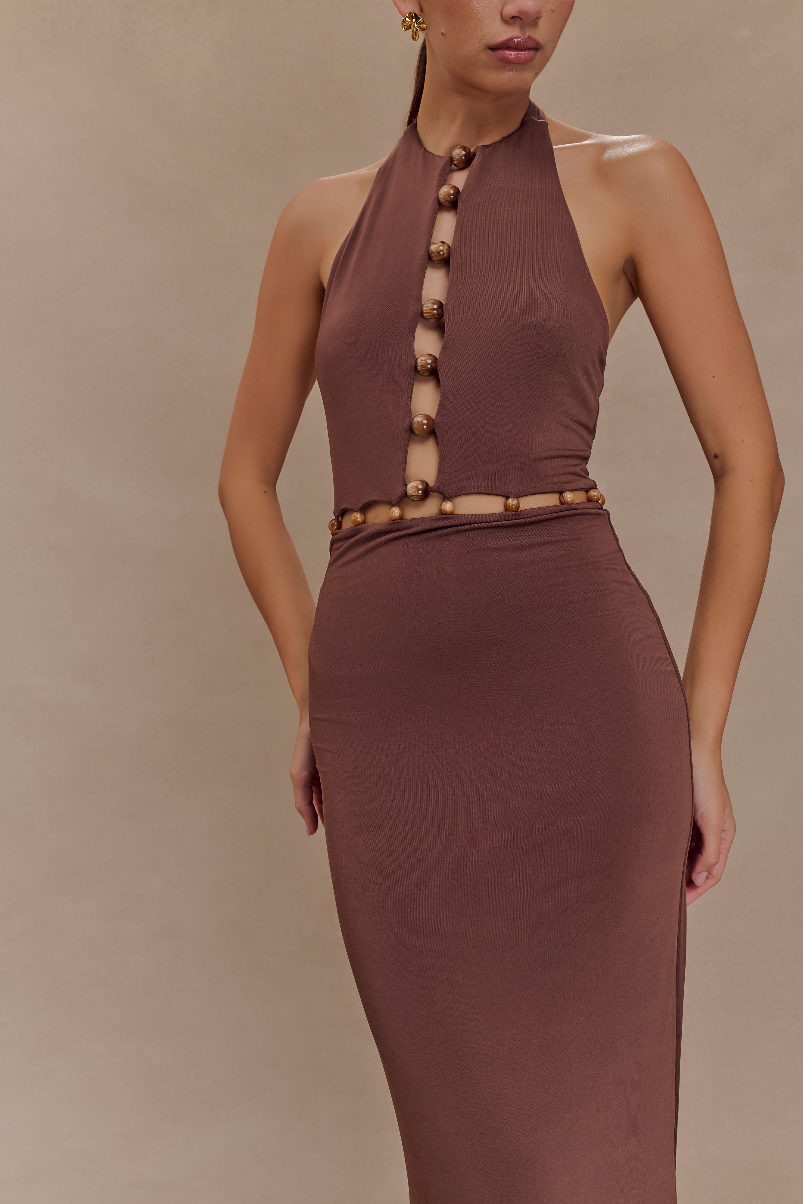 Albion Beaded Slinky Maxi Dress - Chocolate - Image 3