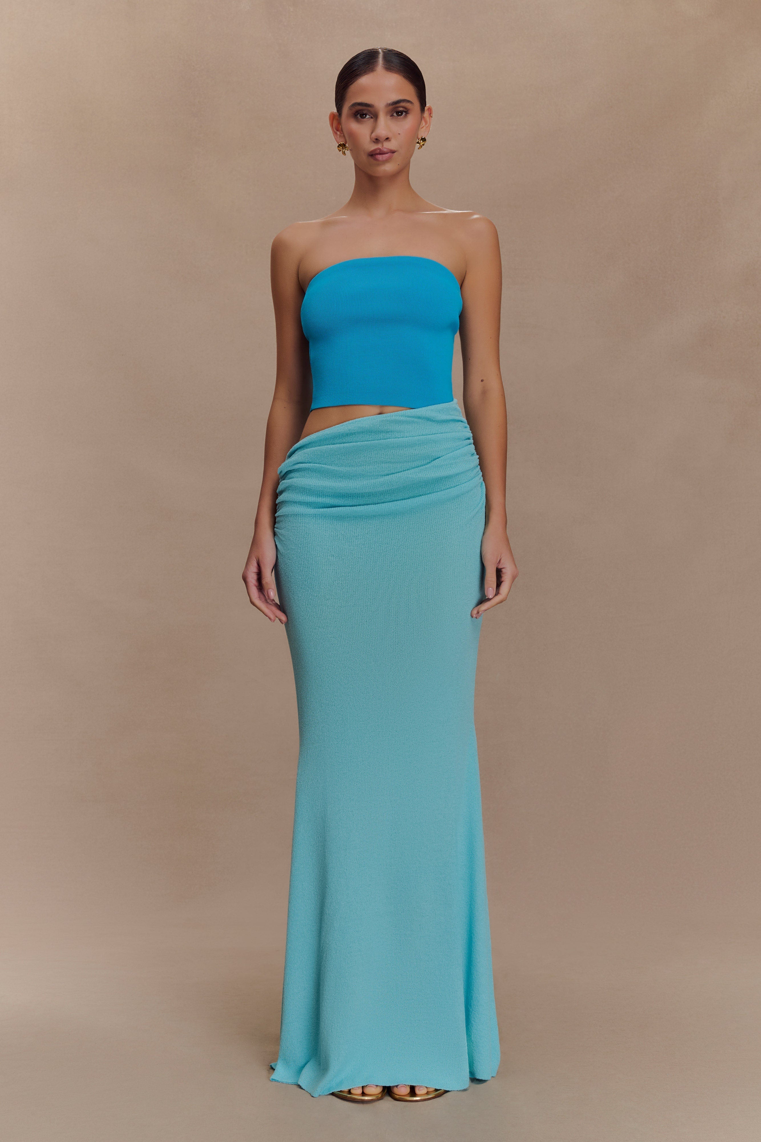 Jasiel Strapless Knit Maxi Dress - Cyan Blue - Image 5