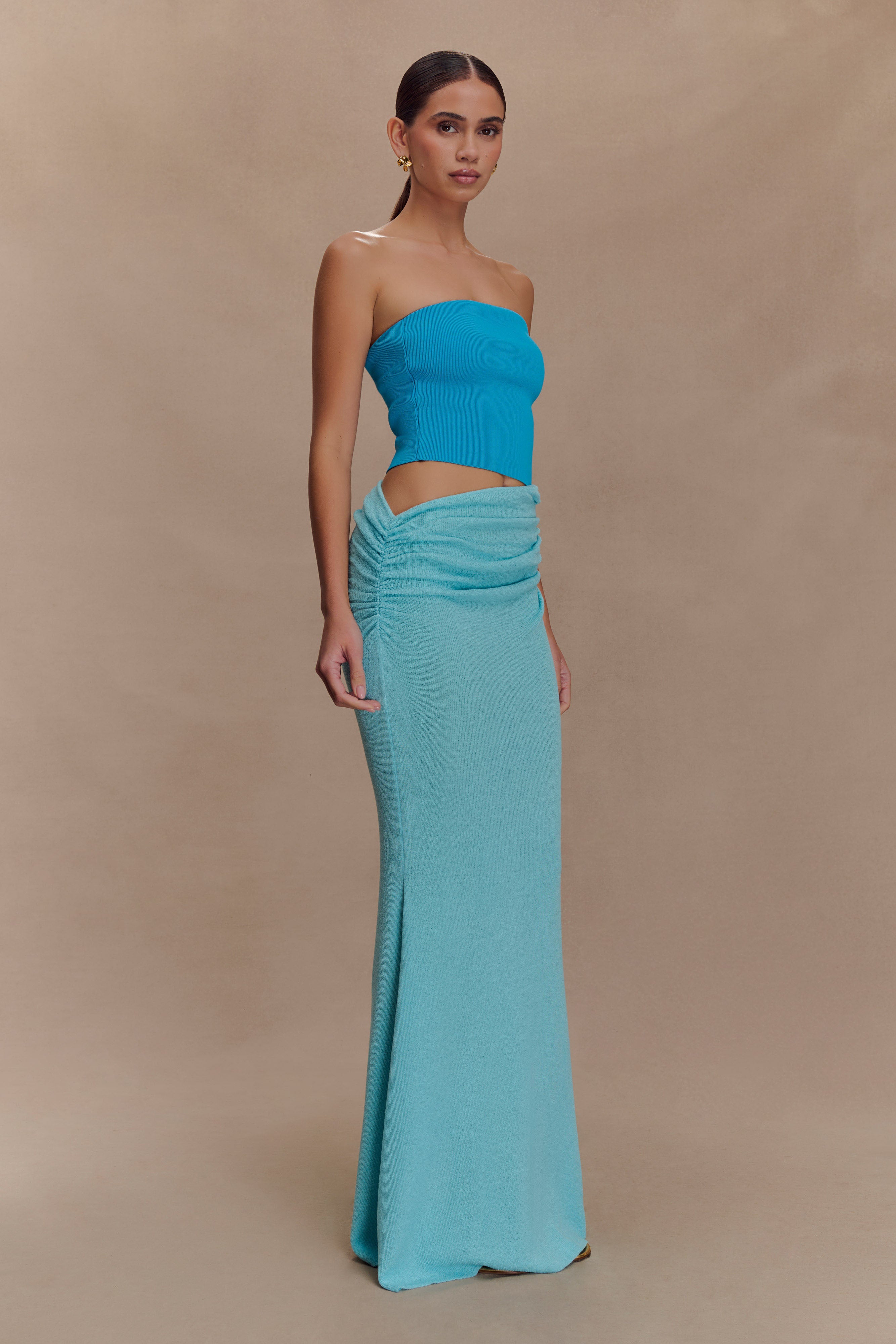 Jasiel Strapless Knit Maxi Dress - Cyan Blue - Image 4