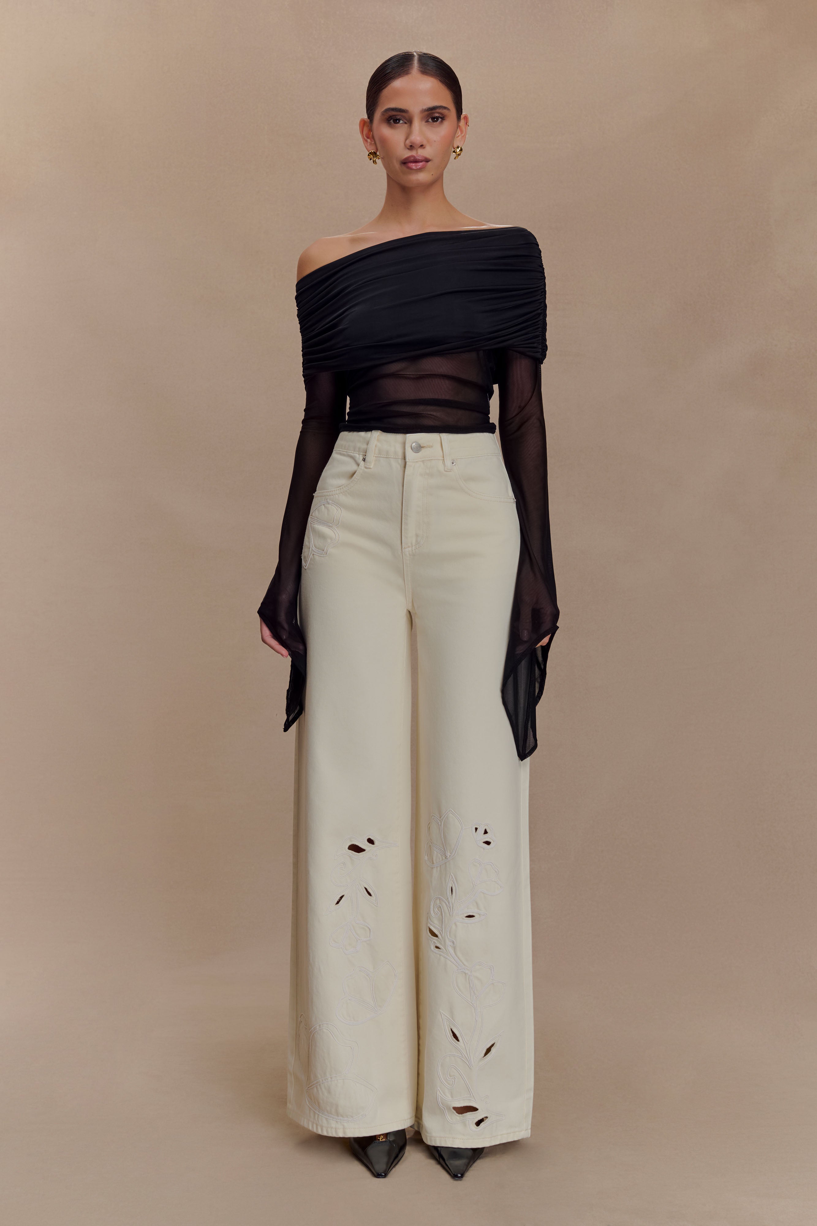 Carmella Embroided Jeans - Ecru - Image 4