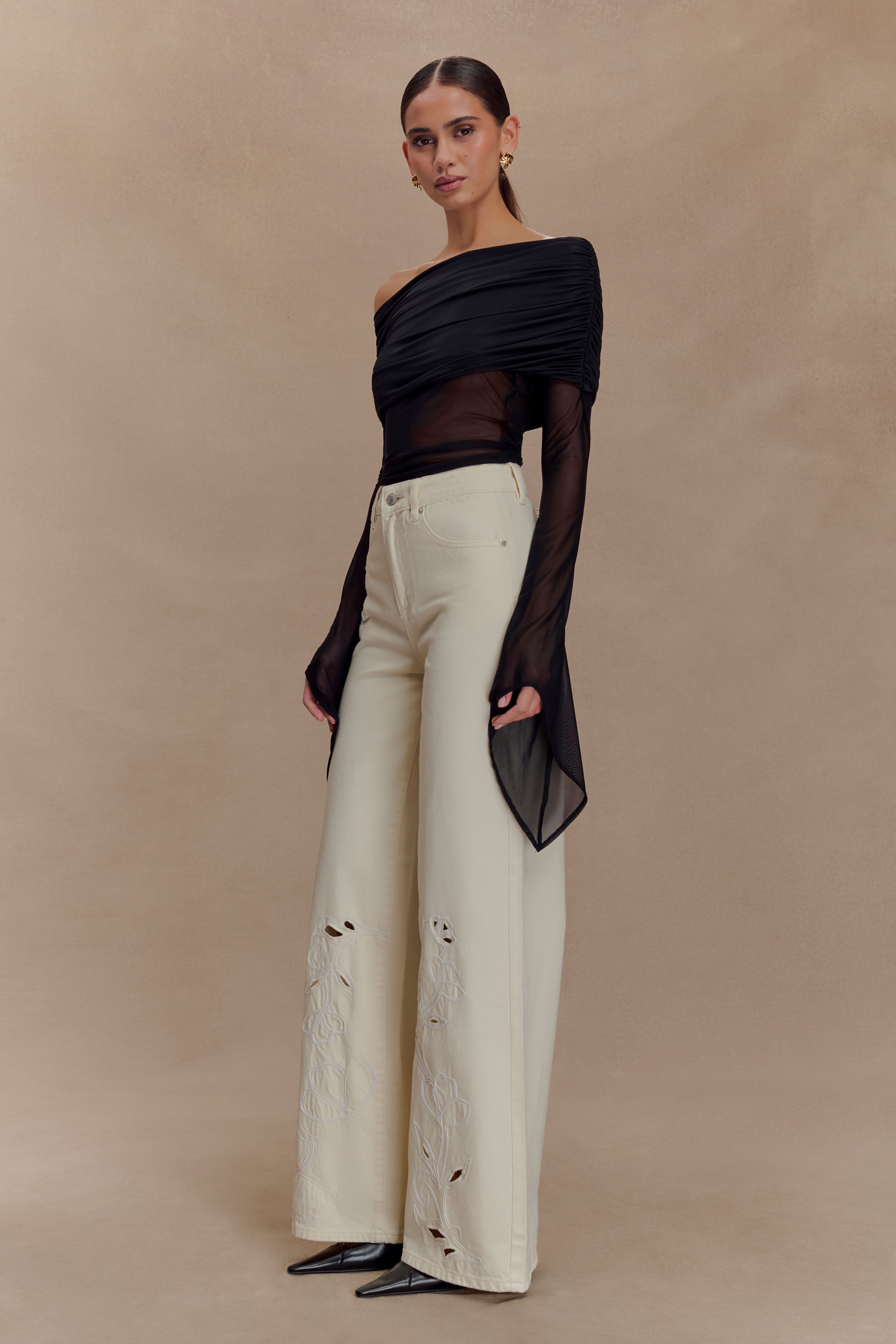 Carmella Embroided Jeans - Ecru - Image 3