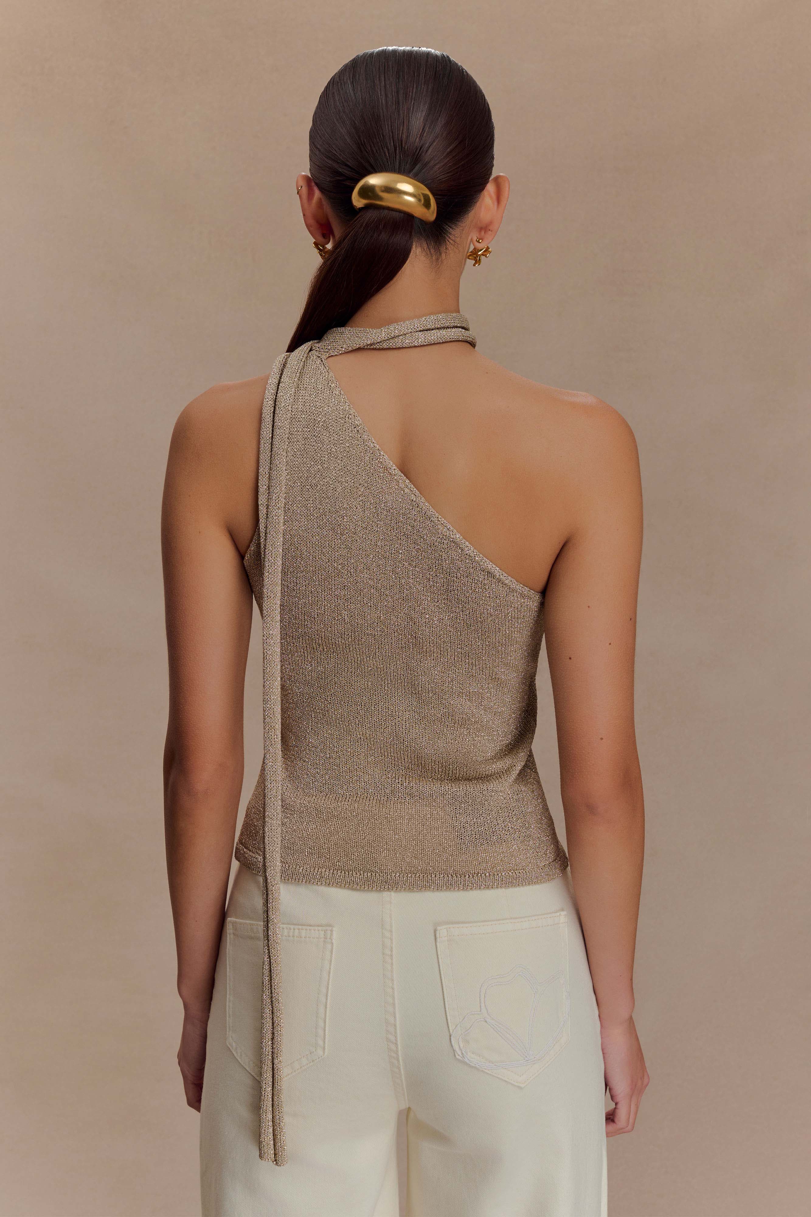 Alternative view of Leone One Shoulder Metallic Knit Top - Gold
