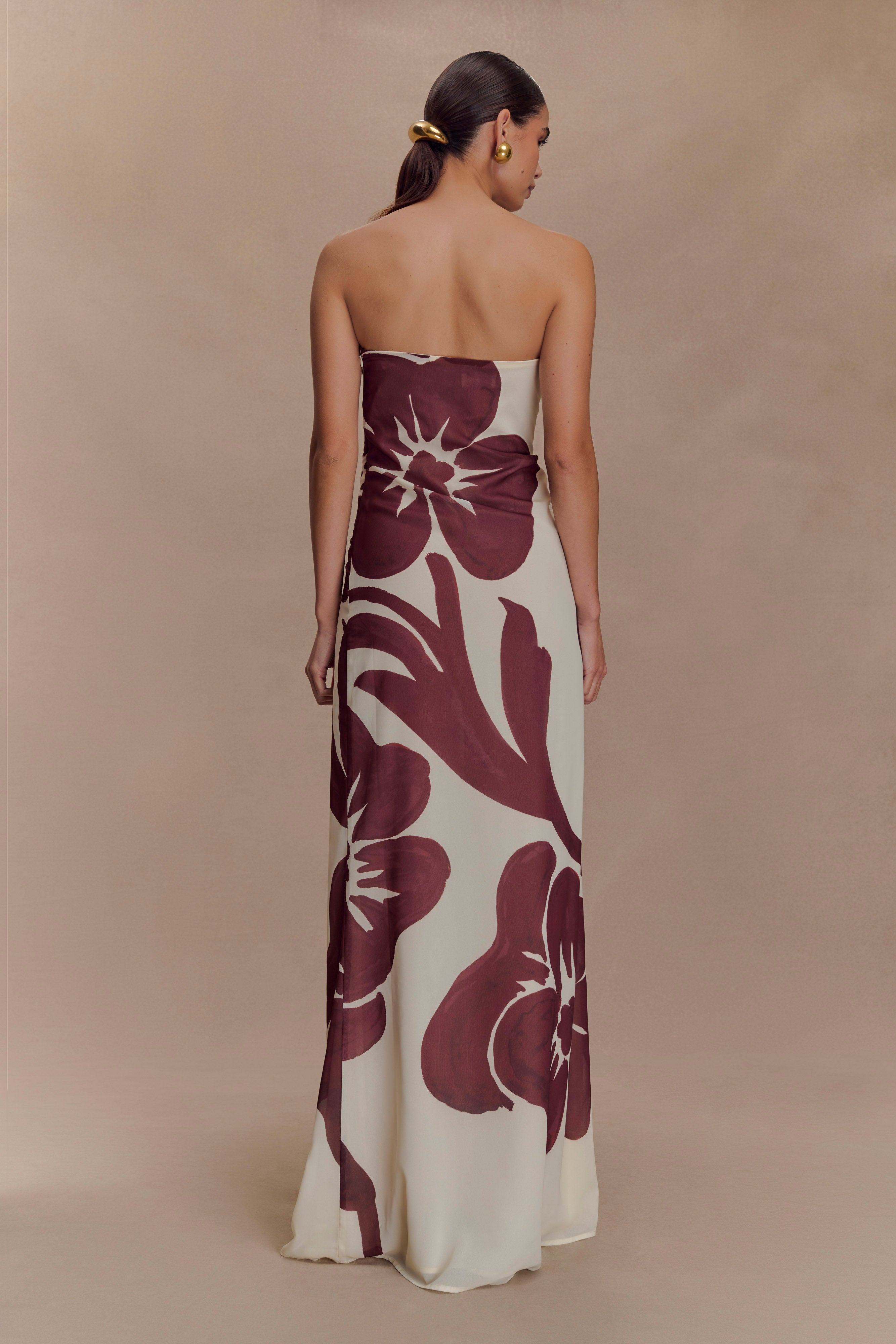 Alternative view of Amaya Strapless Chiffon Maxi Dress - Brown Deco Fleur Print