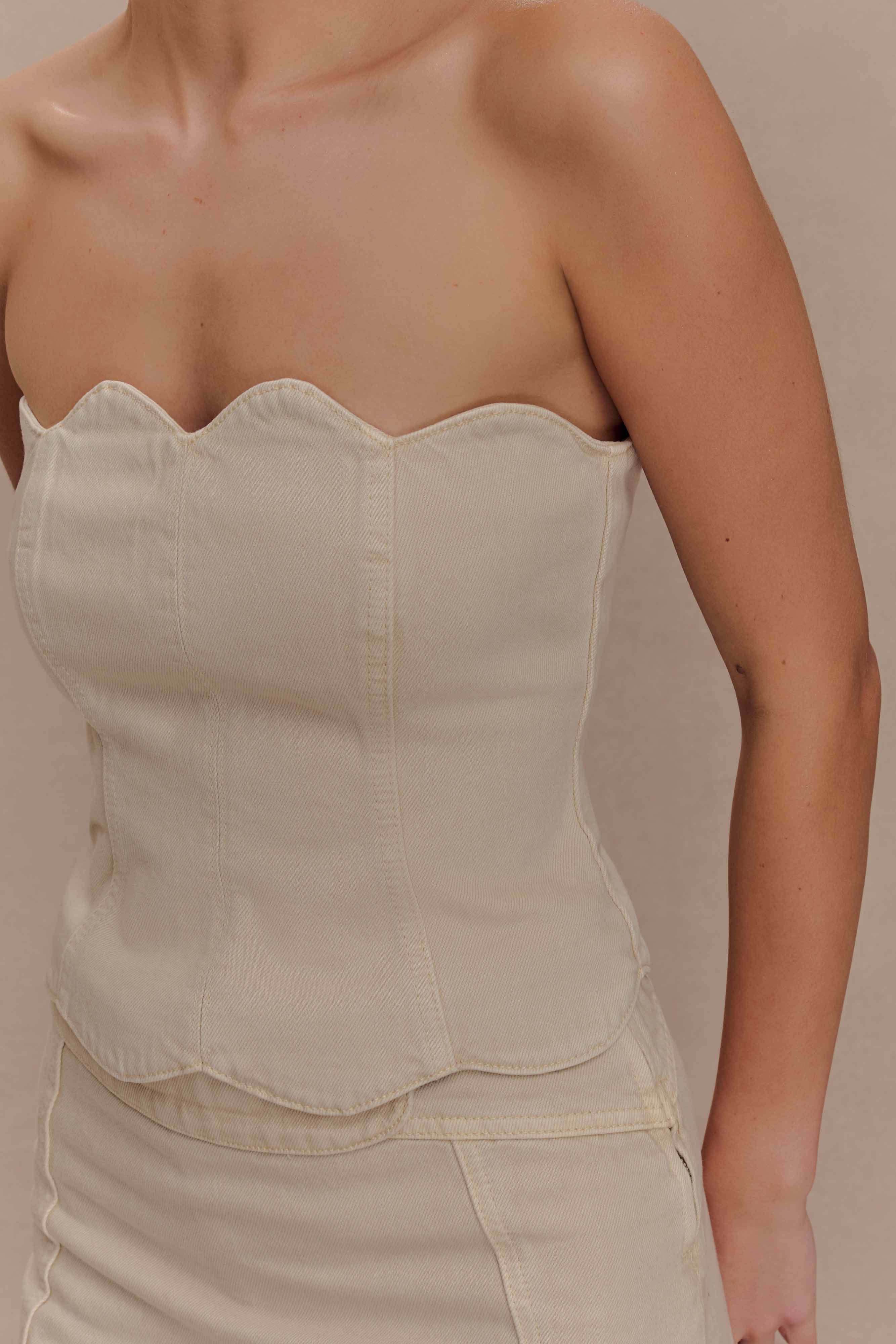 Oakley Strapless Scallop Denim Top - Stone Wash - Image 3