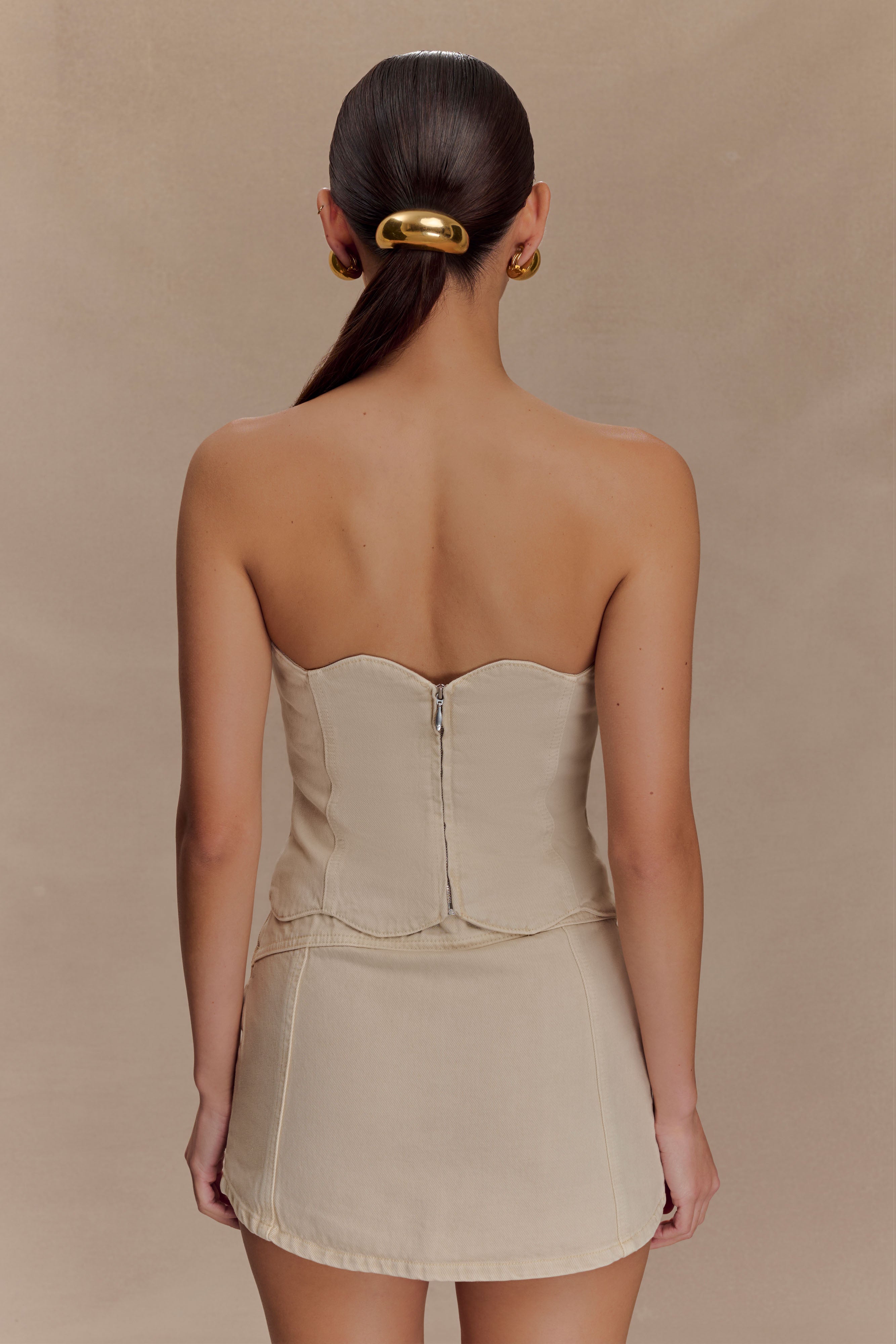 Alternative view of Oakley Strapless Scallop Denim Top - Stone Wash
