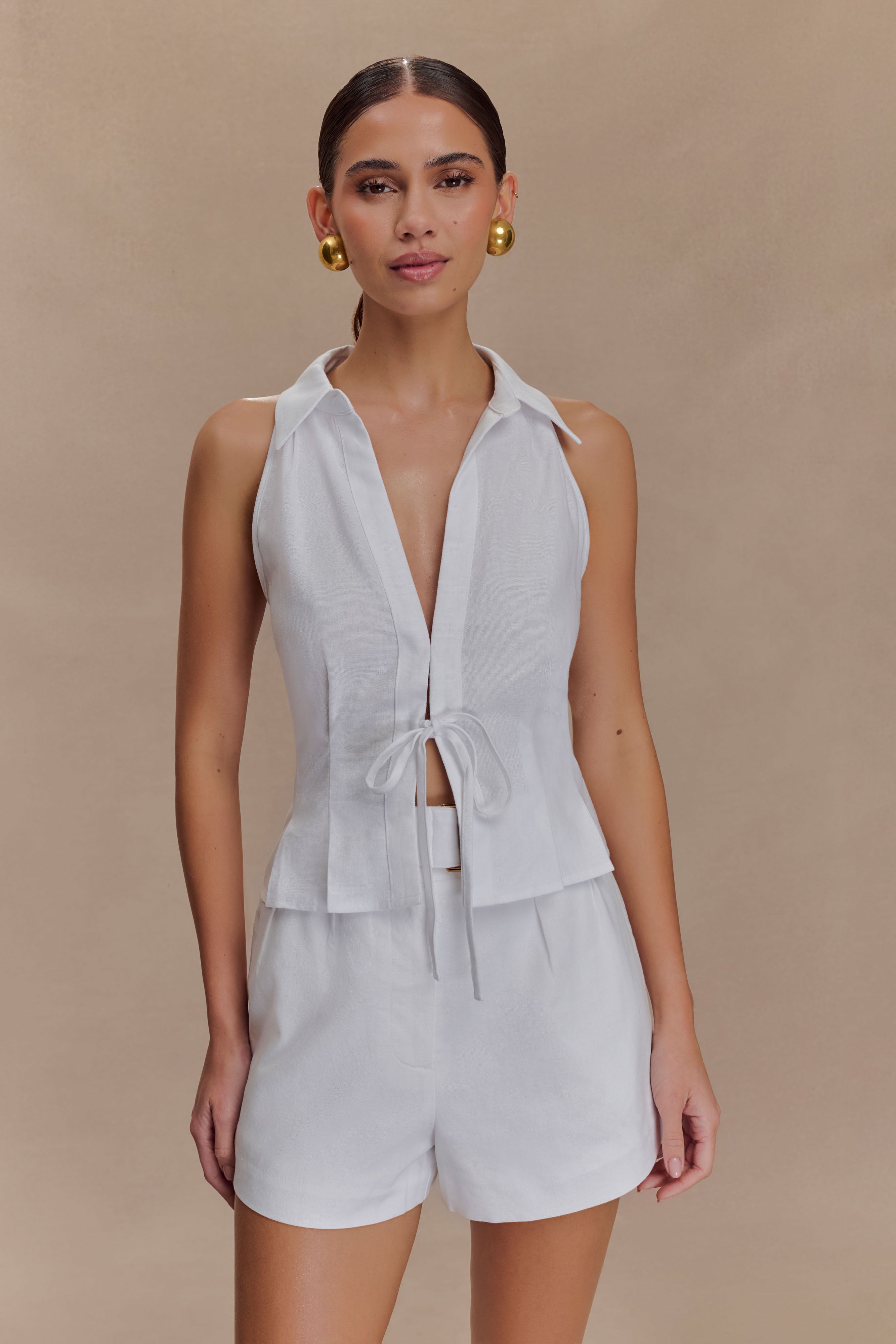 Scout Linen Belted Shorts - White - Image 4