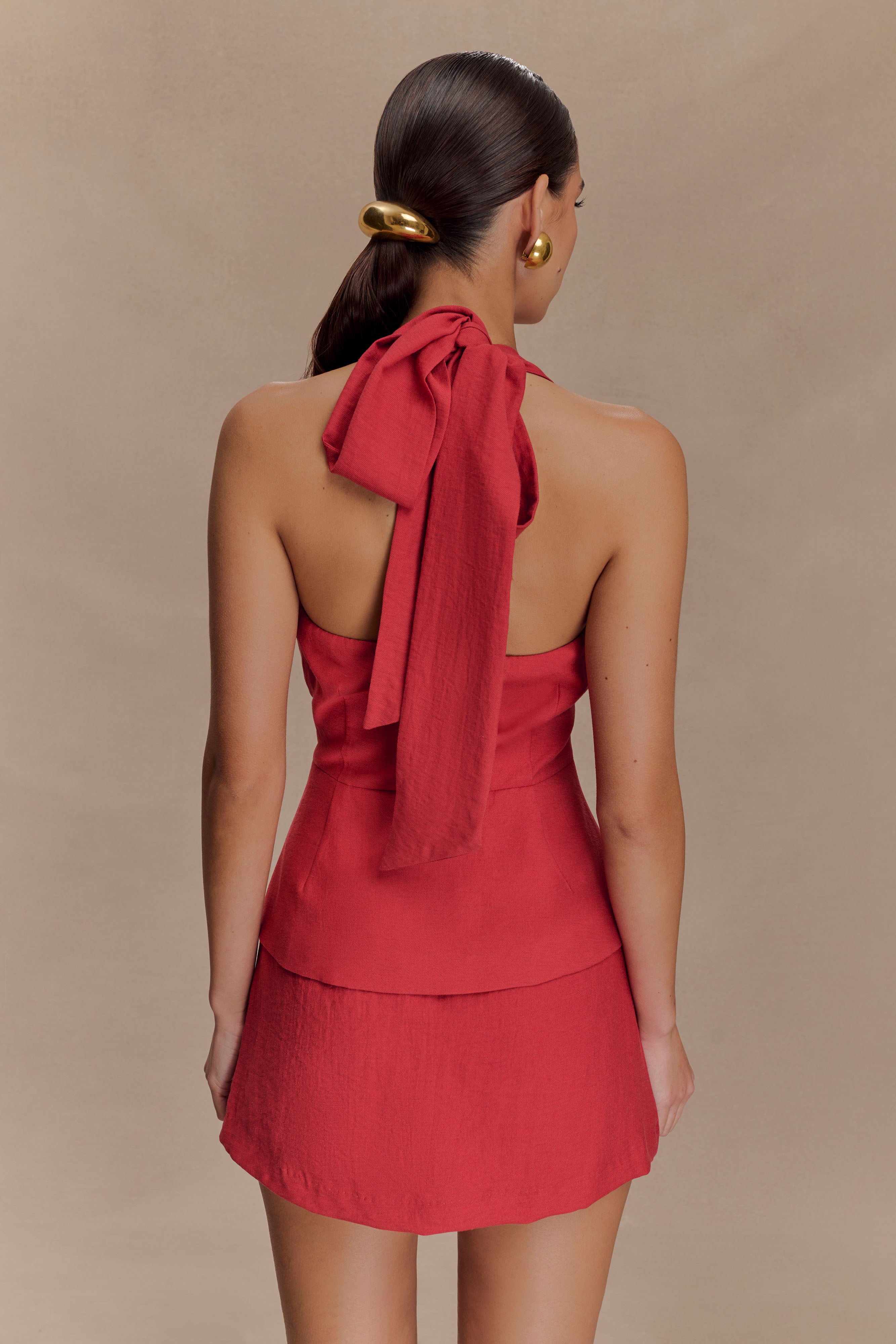 Alternative view of Kallie Linen Peplum Halter Top - Burnt Rose