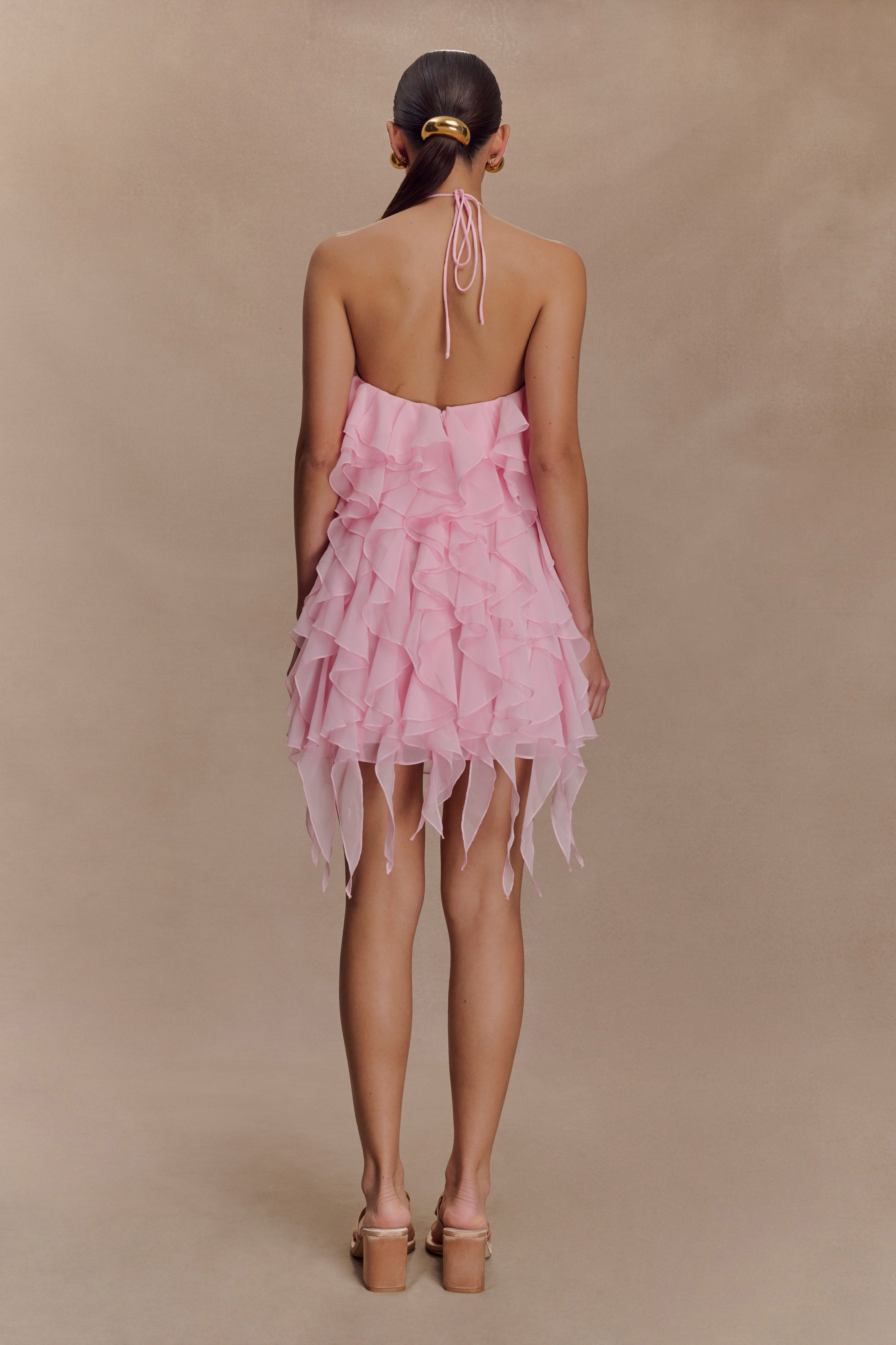 Marigold Ruffle Halter Mini Dress - Powder Pink - Image 5