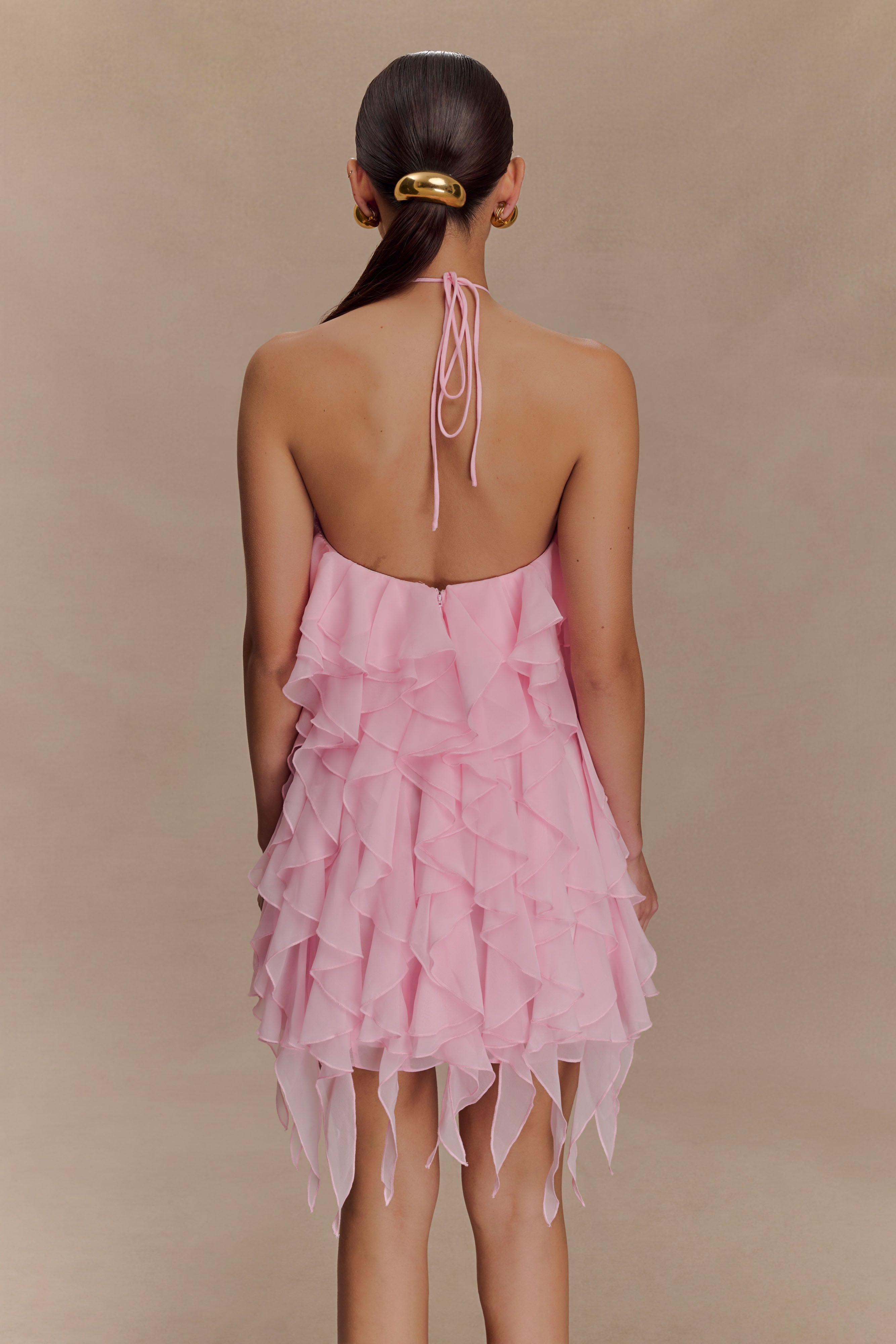 Alternative view of Marigold Ruffle Halter Mini Dress - Powder Pink