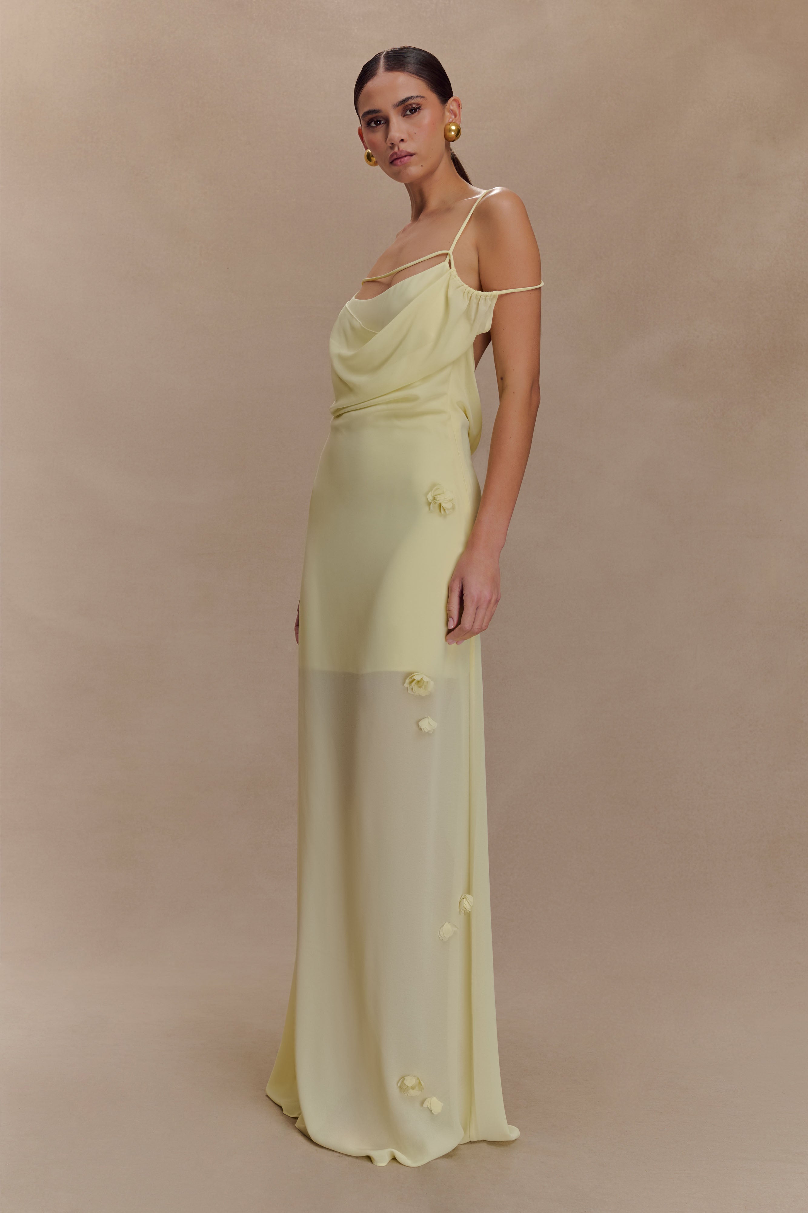Rosalie Floral Chiffon Maxi Dress - Pastel Lemon - Image 4