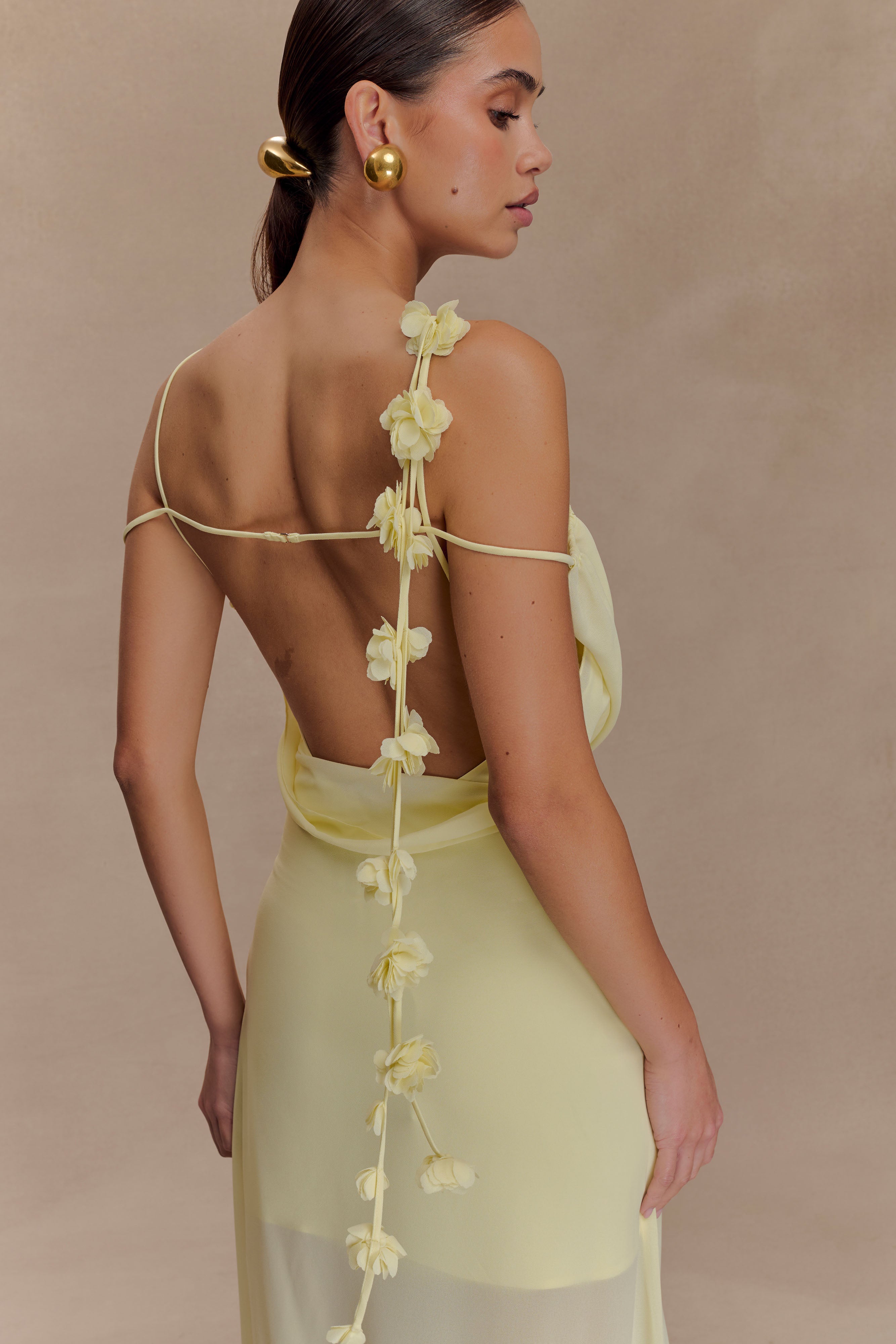 Rosalie Floral Chiffon Maxi Dress - Pastel Lemon - Image 3