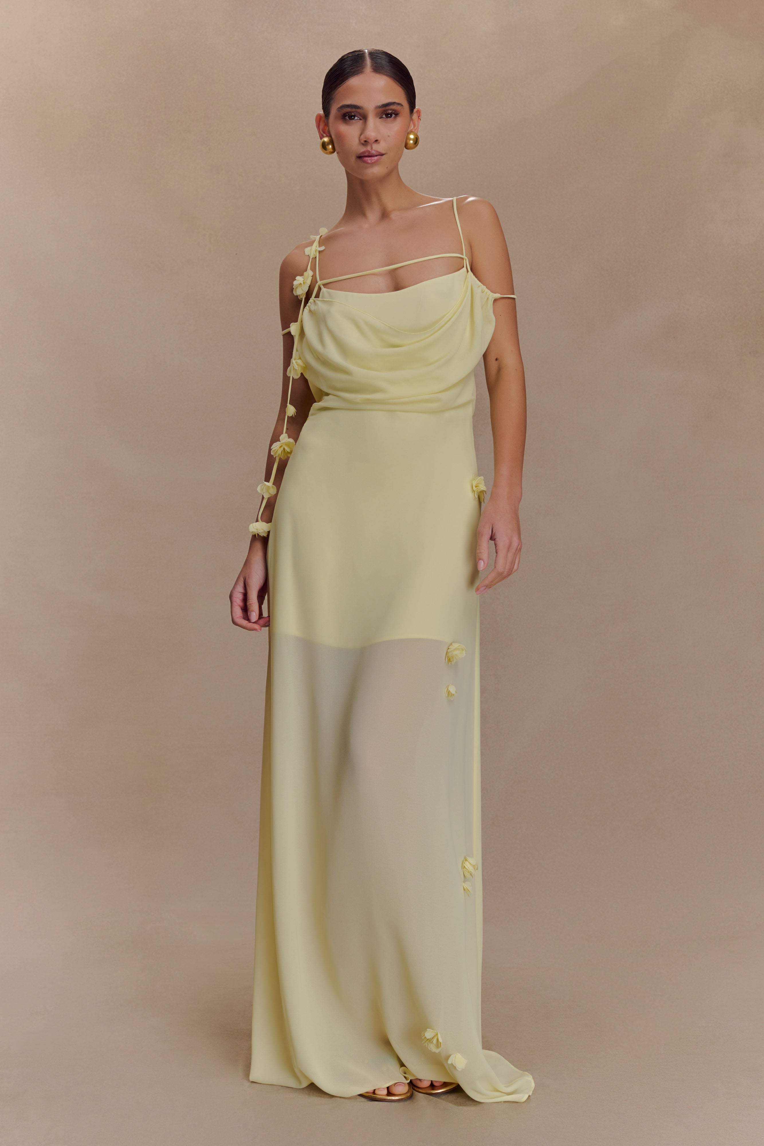 Rosalie Floral Chiffon Maxi Dress - Pastel Lemon - Image 5