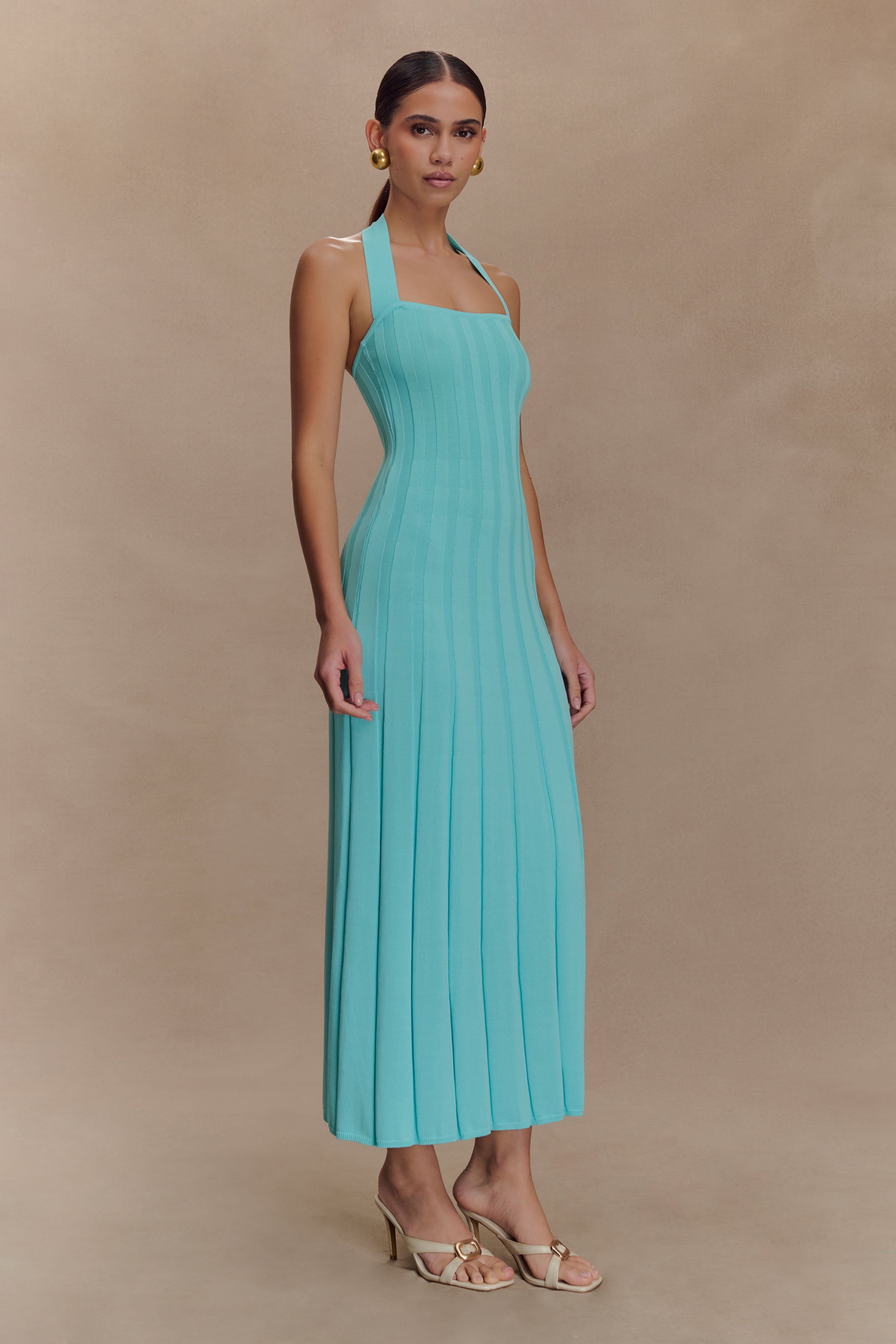 Jacqui Halter Knit Midi Dress - Cyan Blue - Image 4
