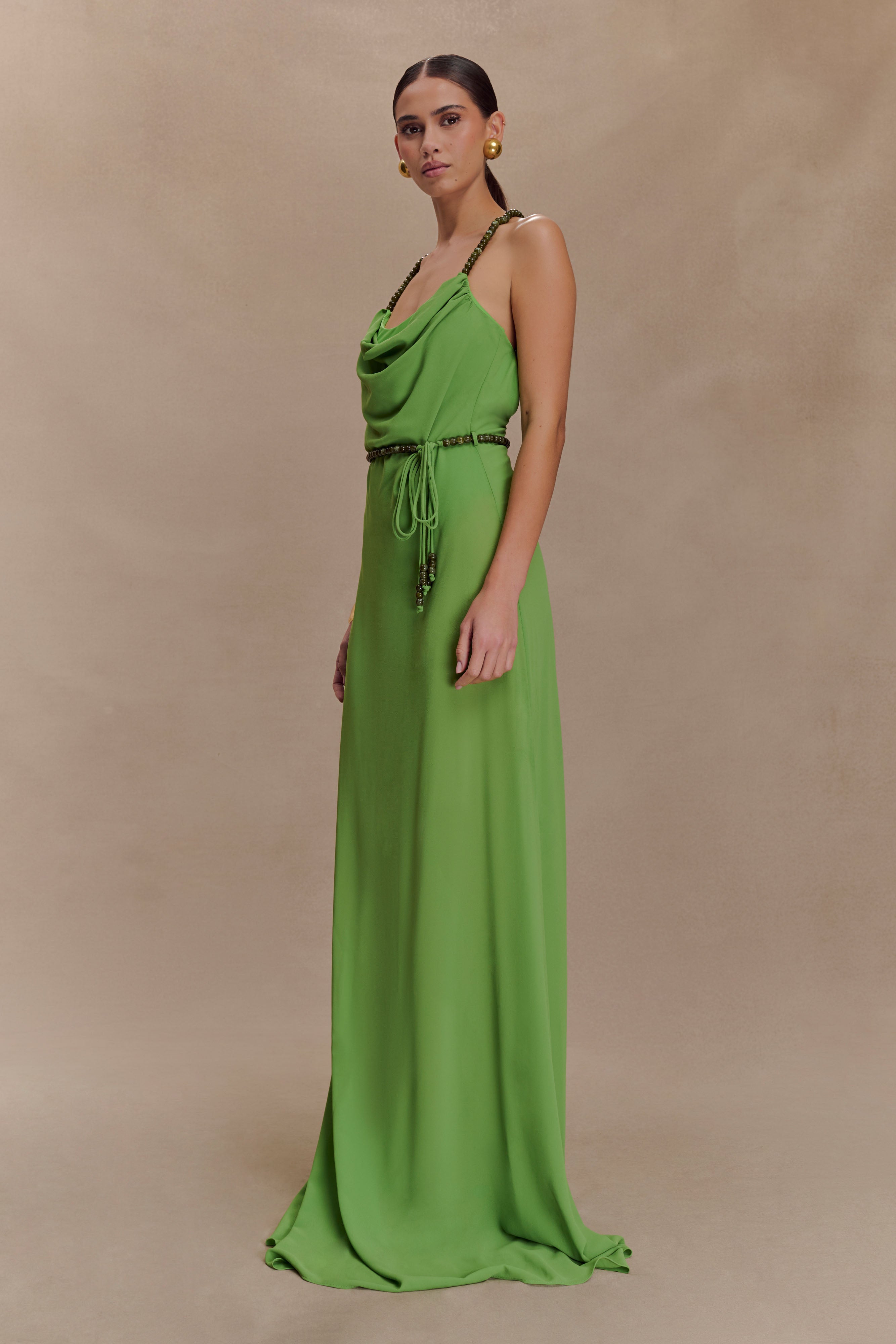 Elaine Chiffon Beaded Maxi Dress - Green - Image 4