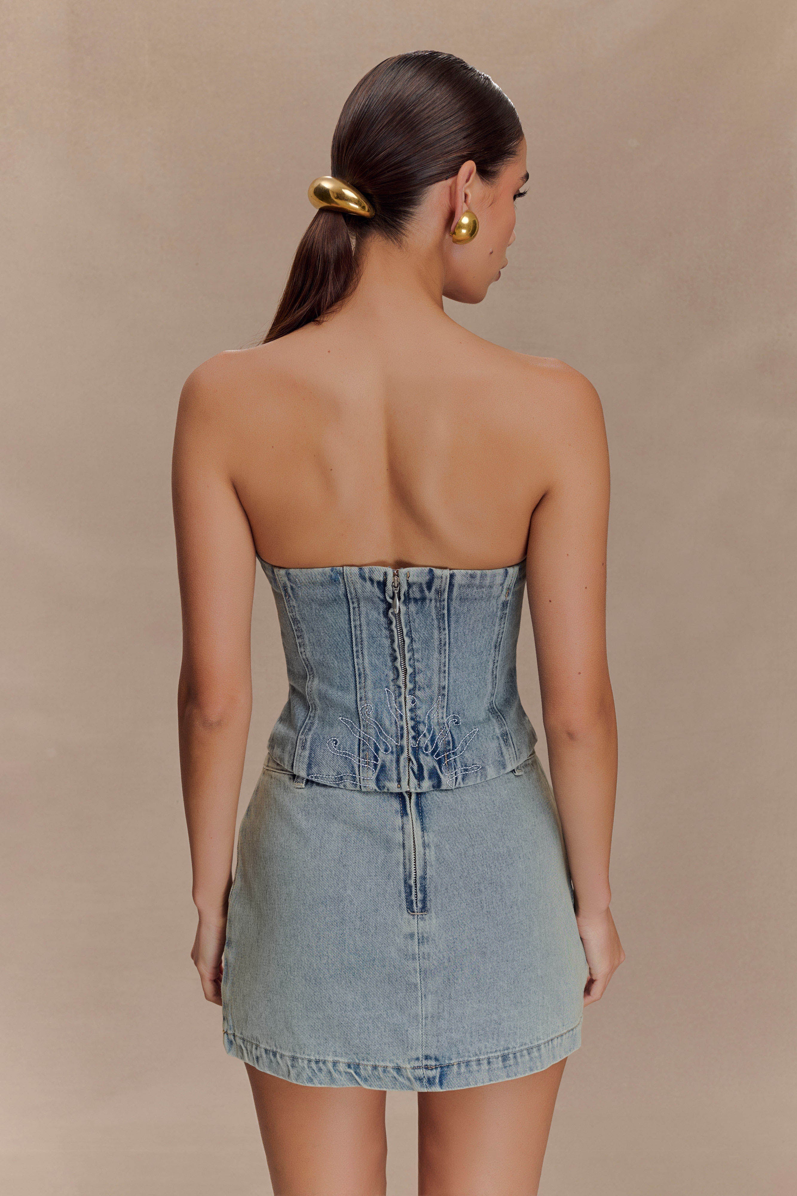 Alternative view of Alessia Embroidered Denim Corset - Light Vintage