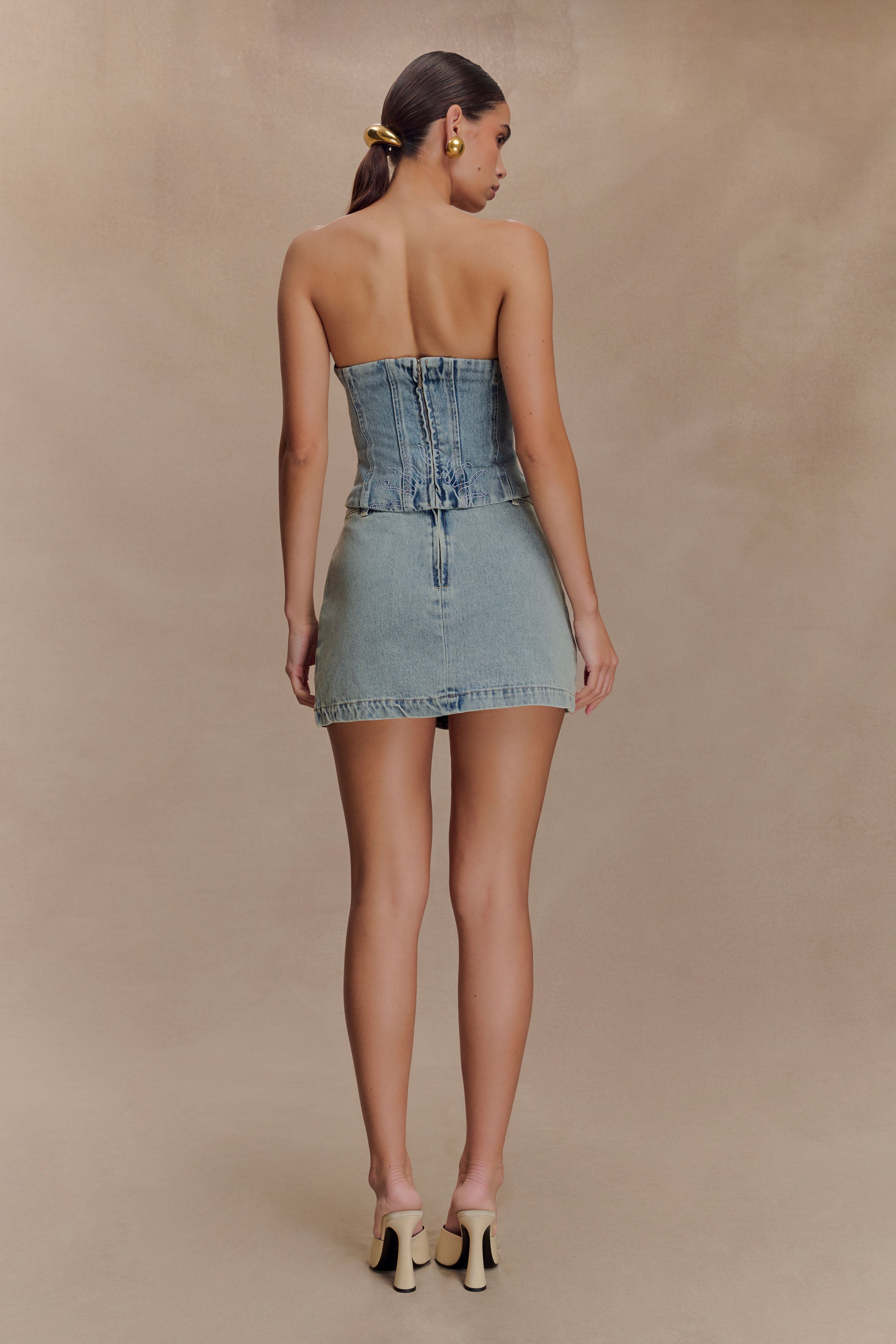 Alessia Embroidered Denim Mini Skirt - Light Vintage - Image 5