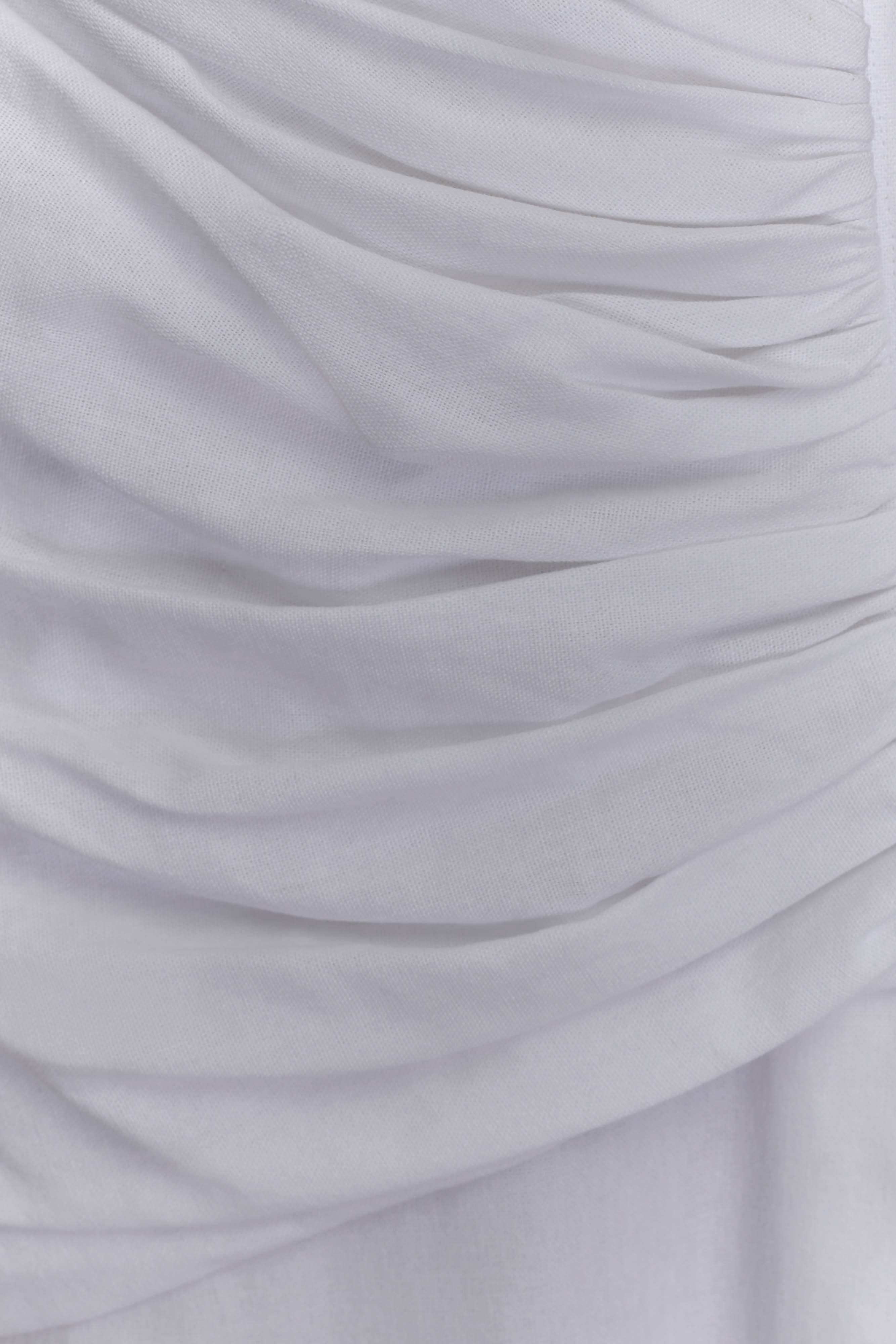 Dante Ruched Linen Midi Dress - White - Image 9